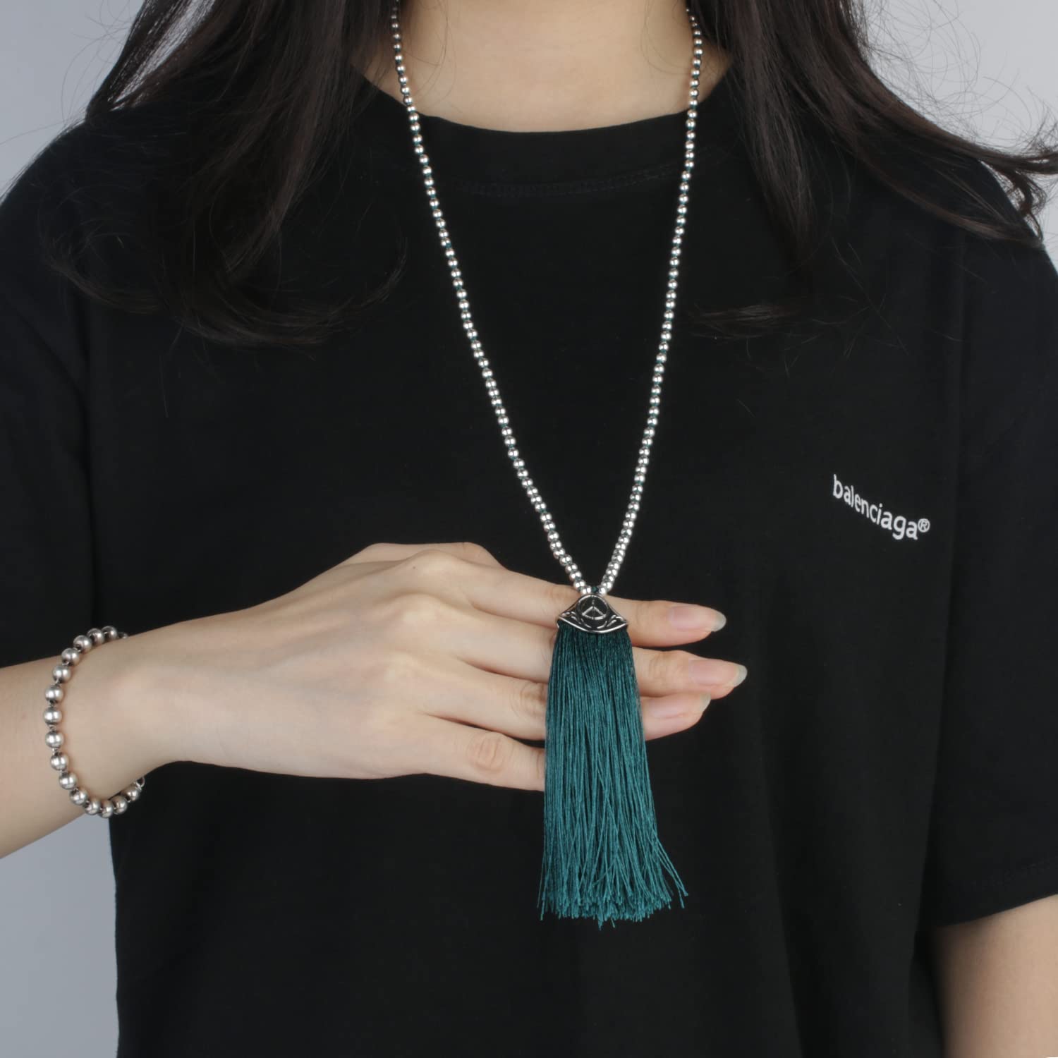 KELITCH Bohemian Tassel Necklace for Women - 925 Sterling Silver Beaded Necklace | Perfect for Festival, Beach, and Boho Chic Outfits
