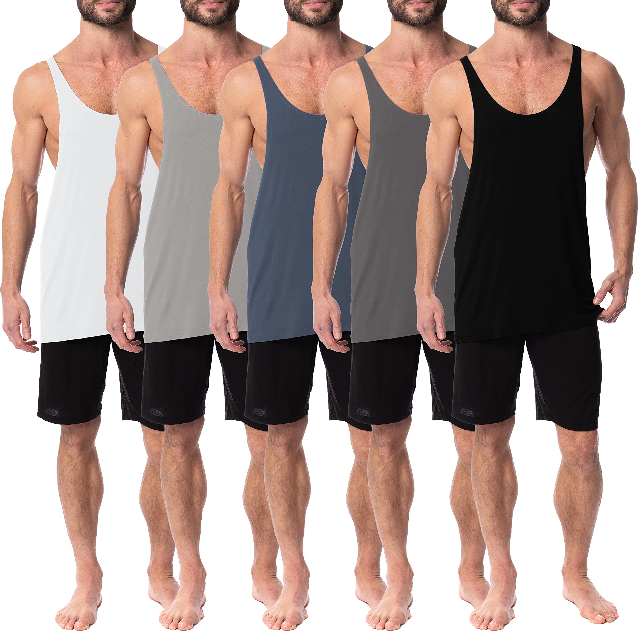 AMERICAN HEAVEN Men's 5 Pack Moisture Wicking Y-Back Muscle Tank Tops - Breathable Stringer Workout Shirts for Gym, Running & Athletic Training