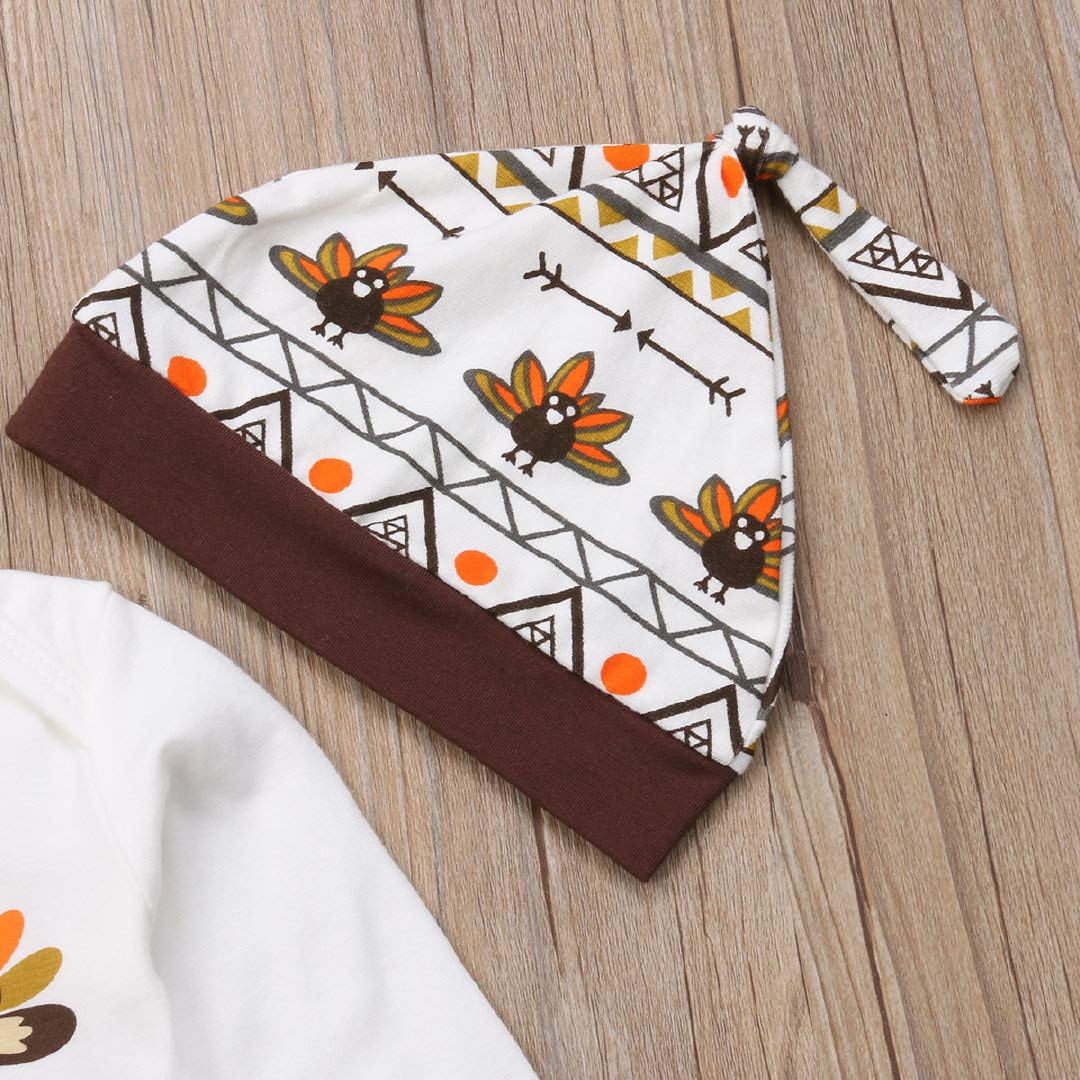 My First Thanksgiving Turkey Romper Outfit Set for Newborn Baby Boys & Girls - Cute Thanksgiving Clothes with Hat & Pants (Perfect for Holiday Photos, Family Gatherings & First Thanksgiving Celebrations)