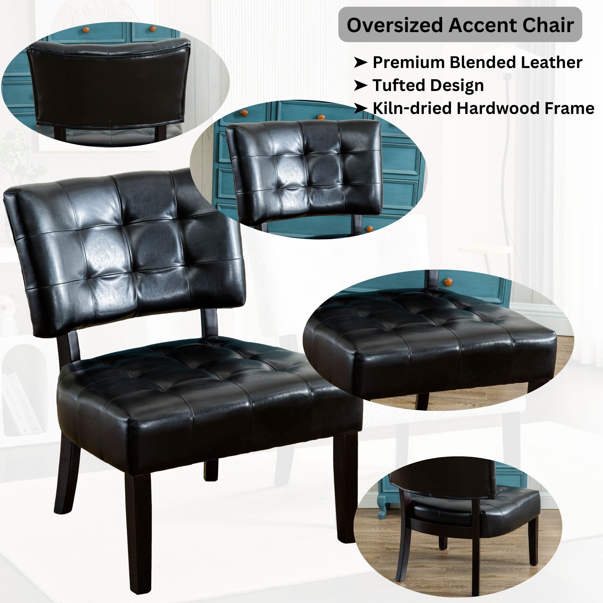 Roundhill Furniture Tufted Accent Chair with Oversized Seating - Modern Upholstered Living Room Chair for Home Office, Lounge & Reading Nook