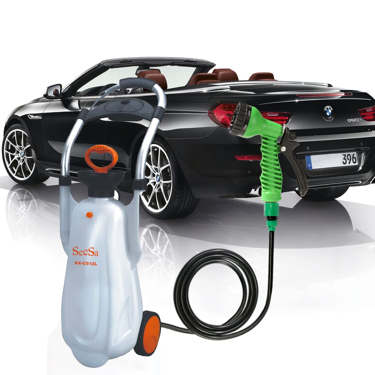 CLICIC 3.1 Gallon (12L) Pressure Sprayer with 7 Spray Modes & 2 Water Nozzles - Portable Camping Shower with Removable Hose & Shower Head - Ideal for Outdoor Travel, Hiking, Gardening, Pet Bathing & Car Washing