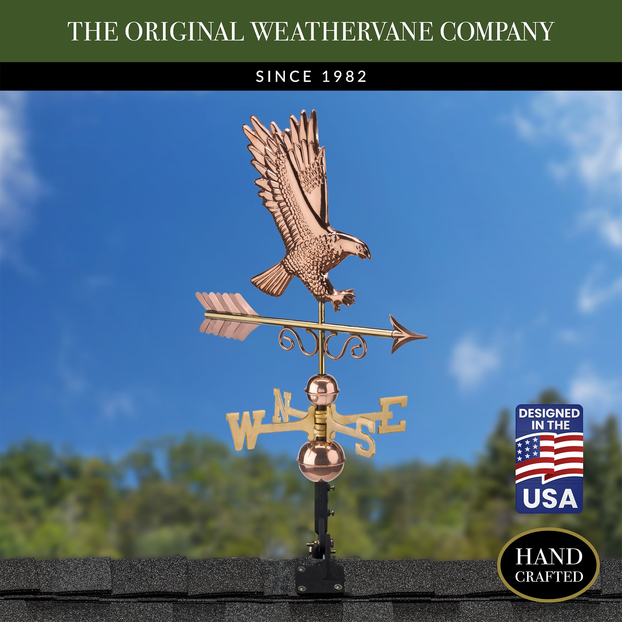 Majestic Eagle Weathervane - Handcrafted Copper Outdoor Decor for Garden, Roof & Farmhouse - Perfect for Rustic Home & Countryside Aesthetic