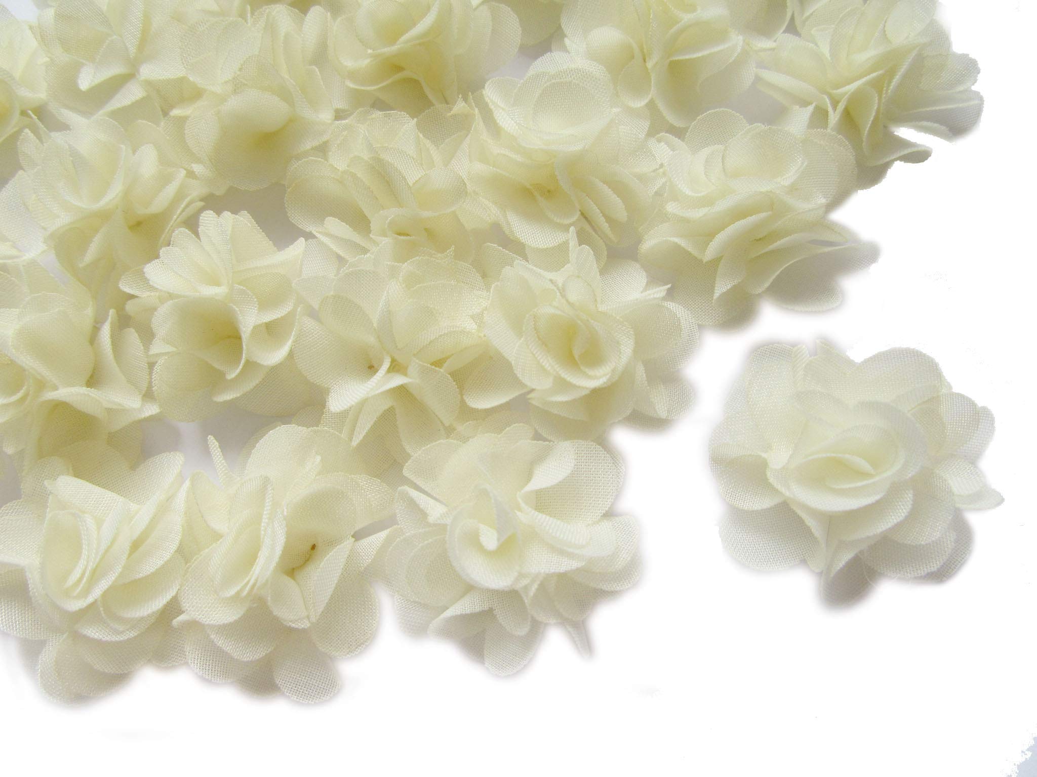 YYCRAFT 30 Pack Mini Chiffon Hair Flowers - 1 Inch Ivory Floral Headband Accessories for Women Girls, Perfect for Weddings, Parties & DIY Crafts
