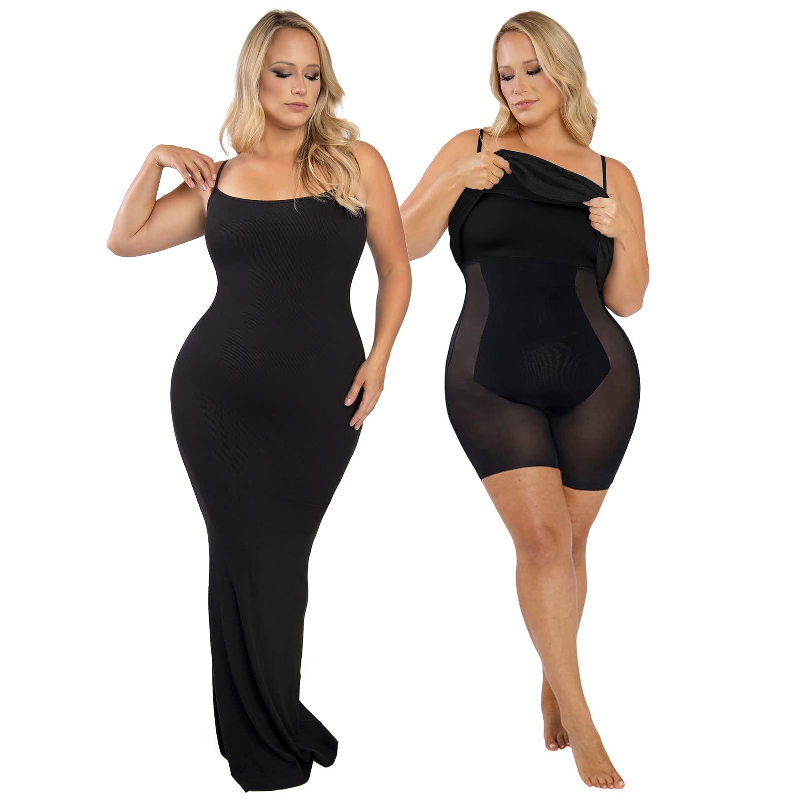 **Popilush Women's 8-in-1 Shapewear Maxi Dress - Bodycon Slip Dress with Built-in Bra, Sleeveless Summer Casual Dress for Work, Party & Evening Out**