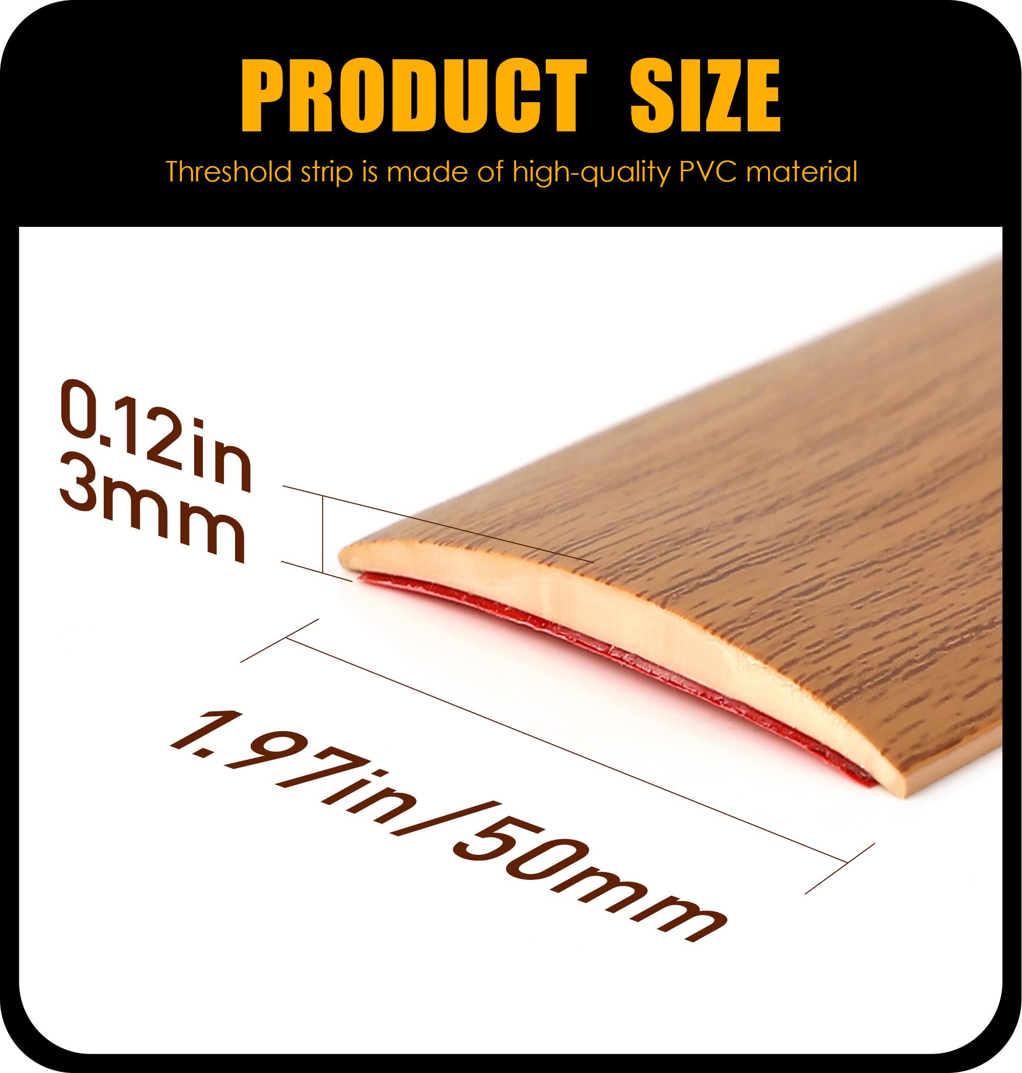 Bnell 3.28FT Self-Adhesive Floor Transition Strip - 2in Ash Wood Grain Vinyl/Laminate Floor Cover for Joining Gaps | Perfect for Home Renovation & DIY Flooring Projects