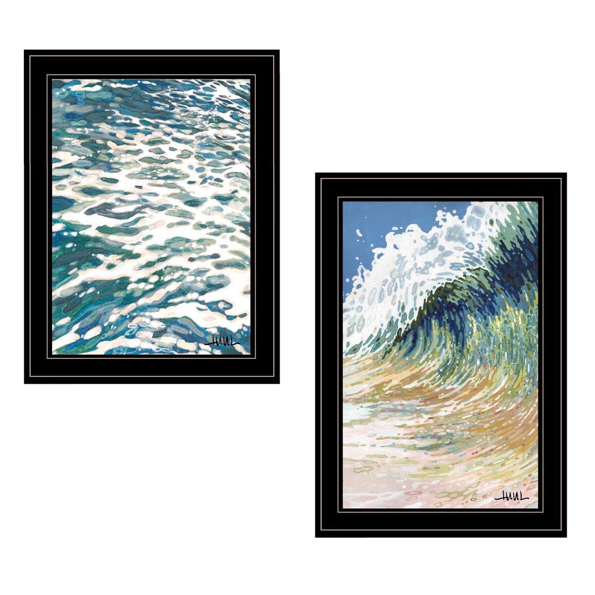 Big Wave 2 Piece Vignette Wall Art Set by Margaret Juul - Black Framed Coastal Decor for Living Room, Bedroom & Office