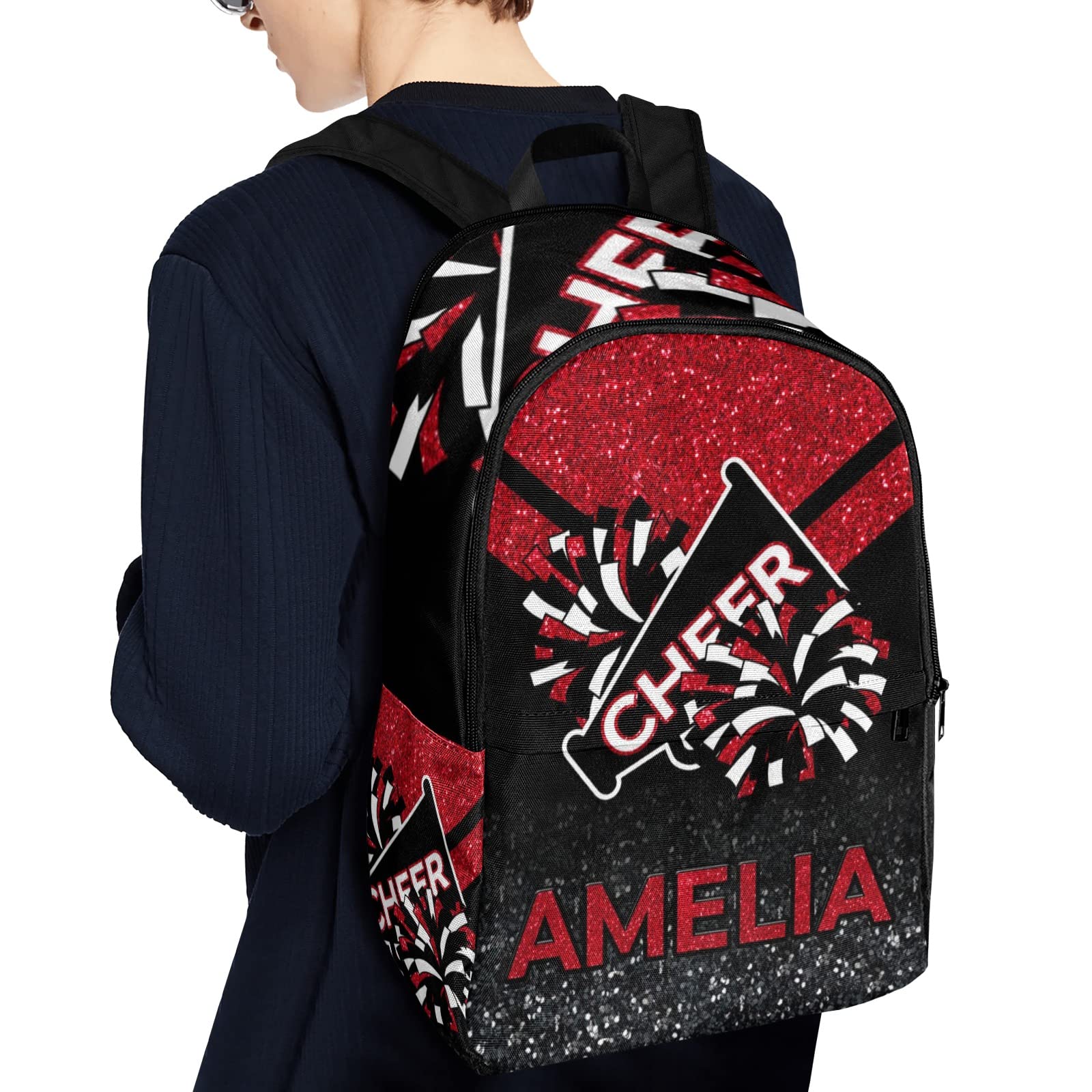 Custom Personalized Cheerleader Red Backpack for Teens - Travel Bookbag School Bag with Name Embroidery 11.8x5.51x17.72 inches - Perfect for School, Sports & Weekend Adventures