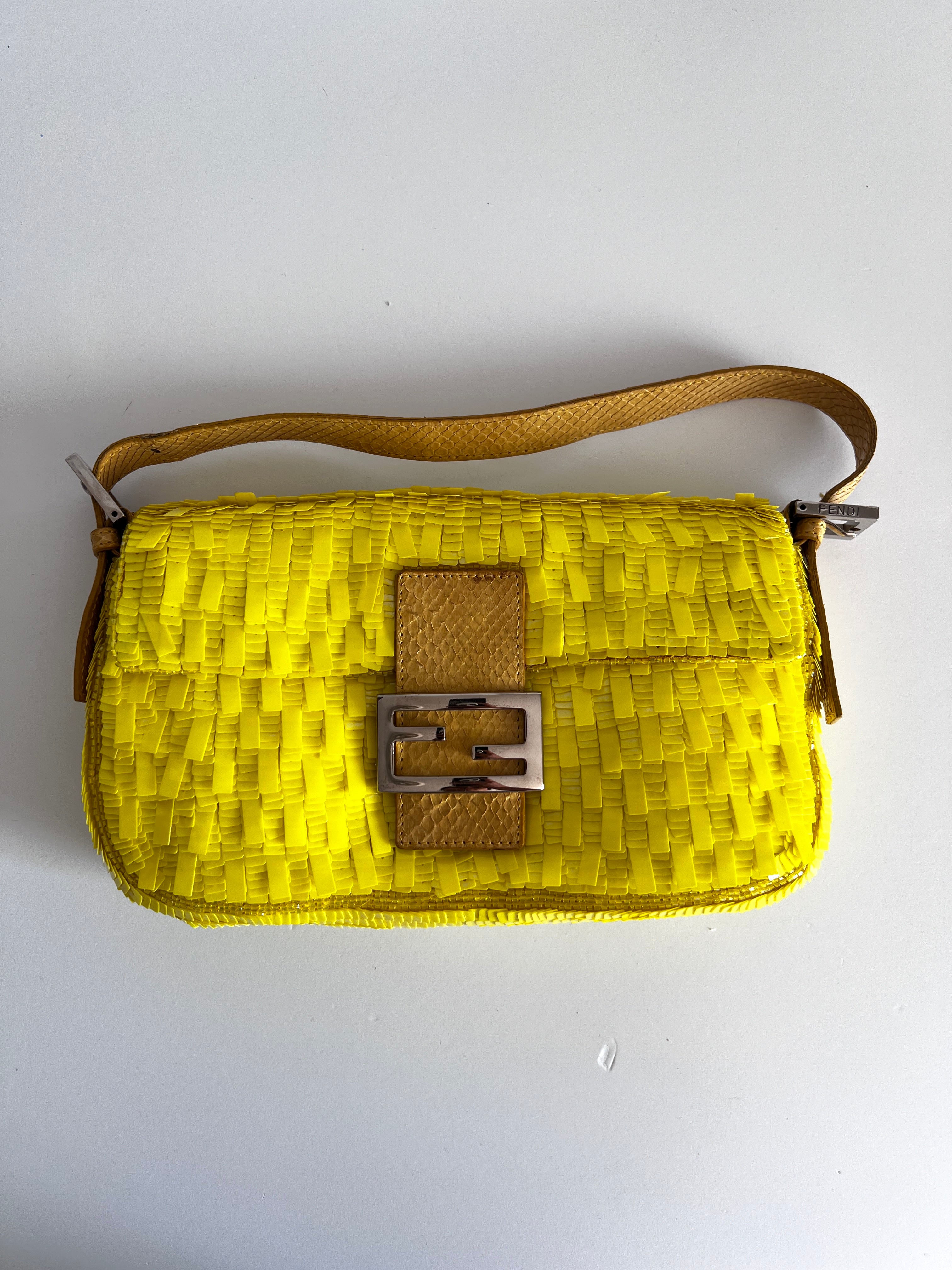 Vintage Fendi Lemon Sequin Baguette Bag - Luxury Designer Shoulder Purse for Women, Perfect for Parties, Weddings & Special Occasions