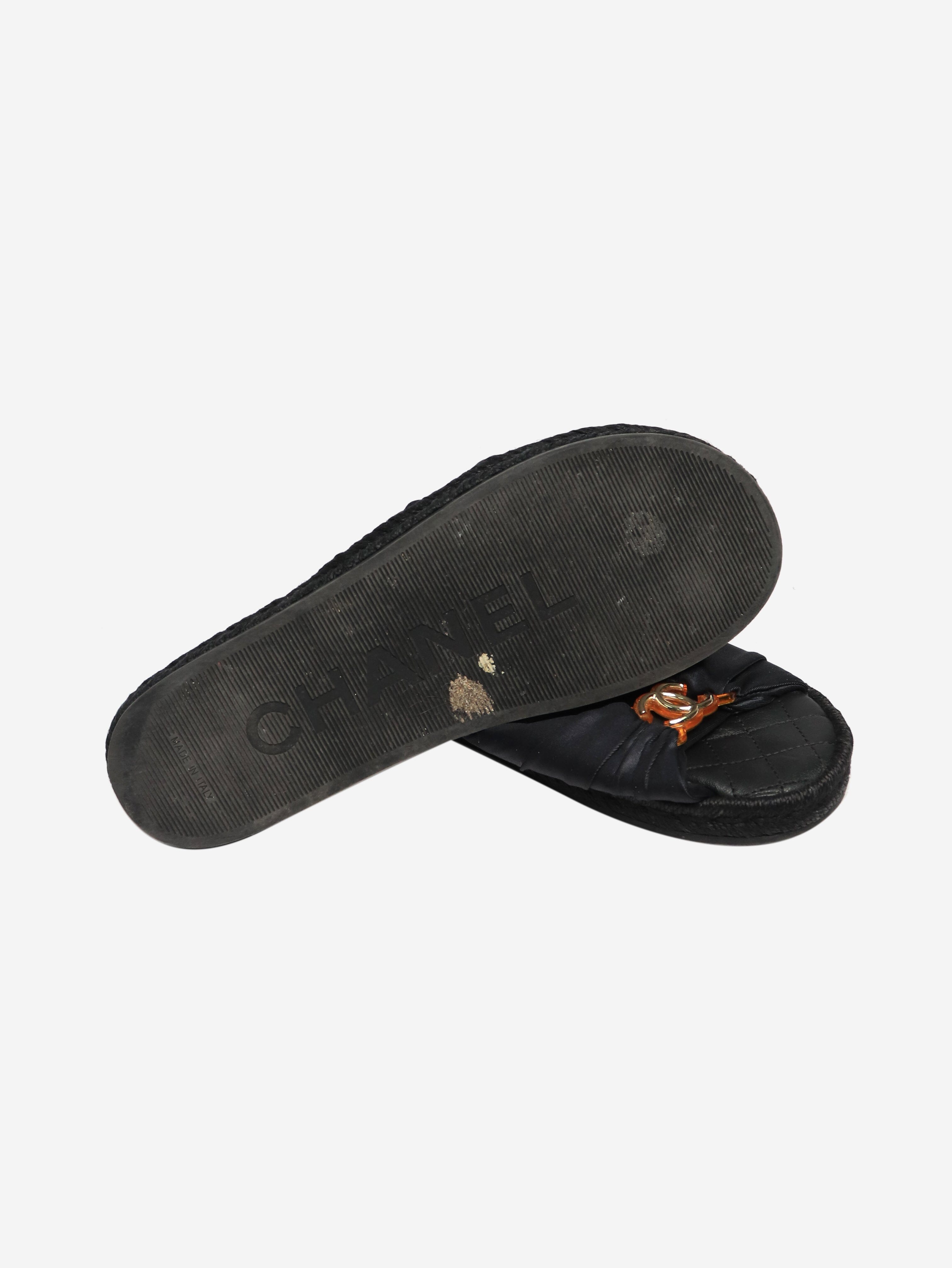 Black Satin CC Sandals for Women - Size EU 40 (US 9.5) - Elegant Party Shoes for Weddings, Evening Events & Special Occasions