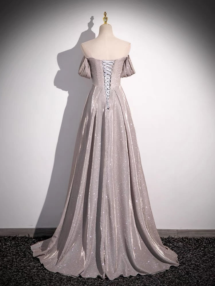 Elegant Off-The-Shoulder A-Line Shiny Long Prom Dress J3237 - Perfect for Homecoming, Evening Gala & Formal Events