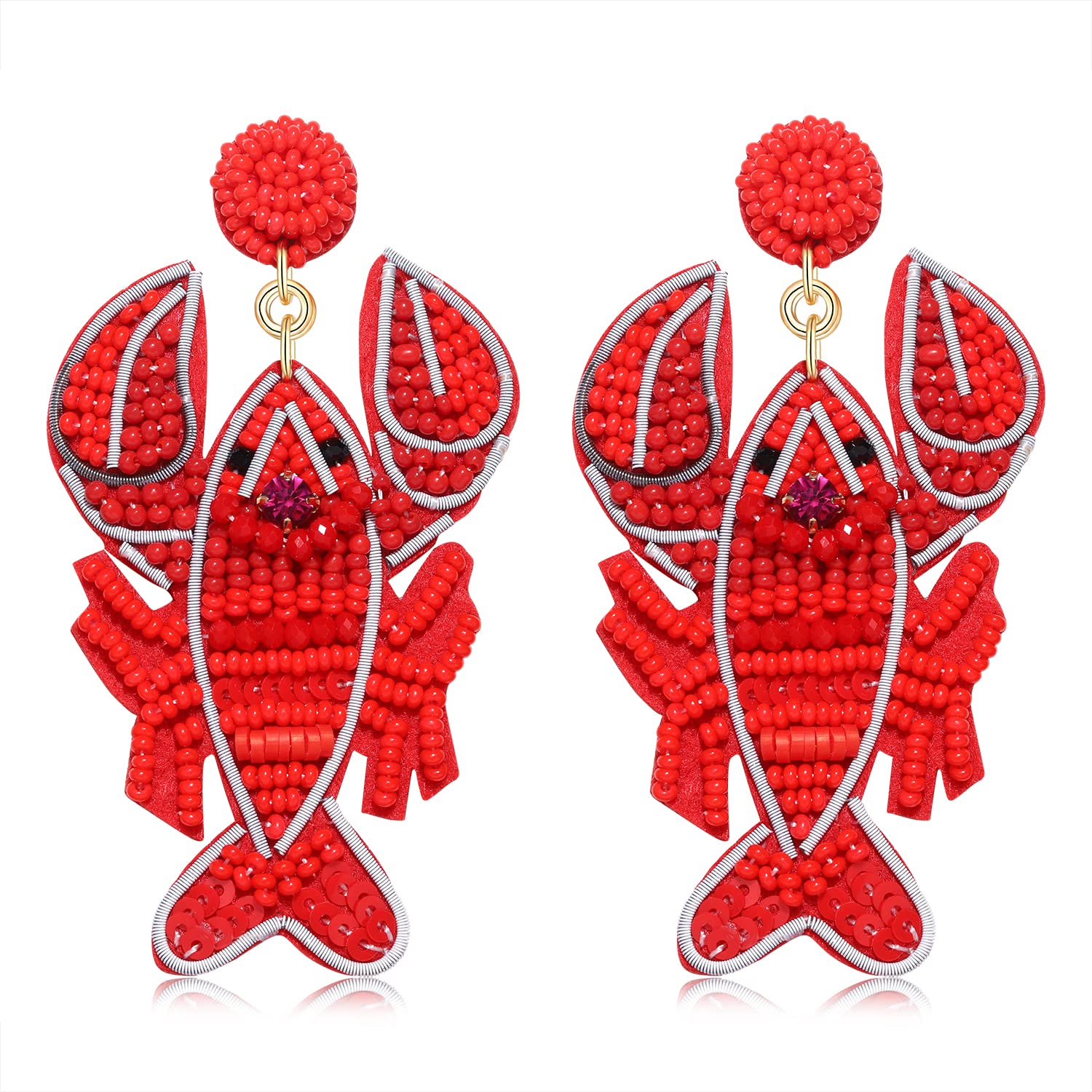 Handmade Beaded Starfish Earrings for Women - Boho Statement Lobster Dangle Earrings, Funky Crawfish Drop Jewelry | Perfect Summer Vacation Accessories, Beach Party Gift for Her