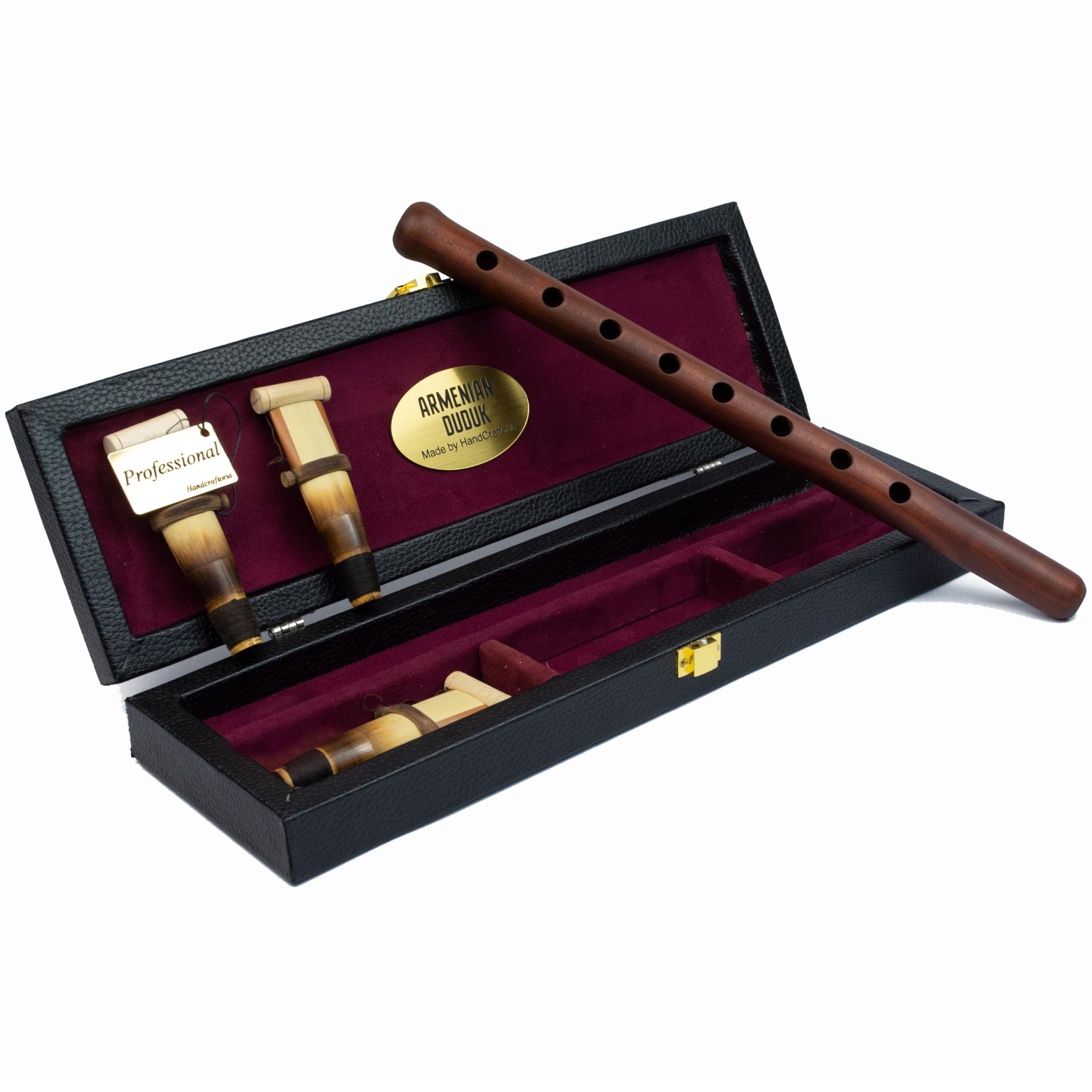 HandCraftoria Professional Armenian Duduk Instrument - Apricot Wood with Leather Case, Includes 1 Professional Reed & 2 Standard Reeds - Key A Flute Oboe Balaban Woodwind - Perfect for Traditional Music Performances & Cultural Events