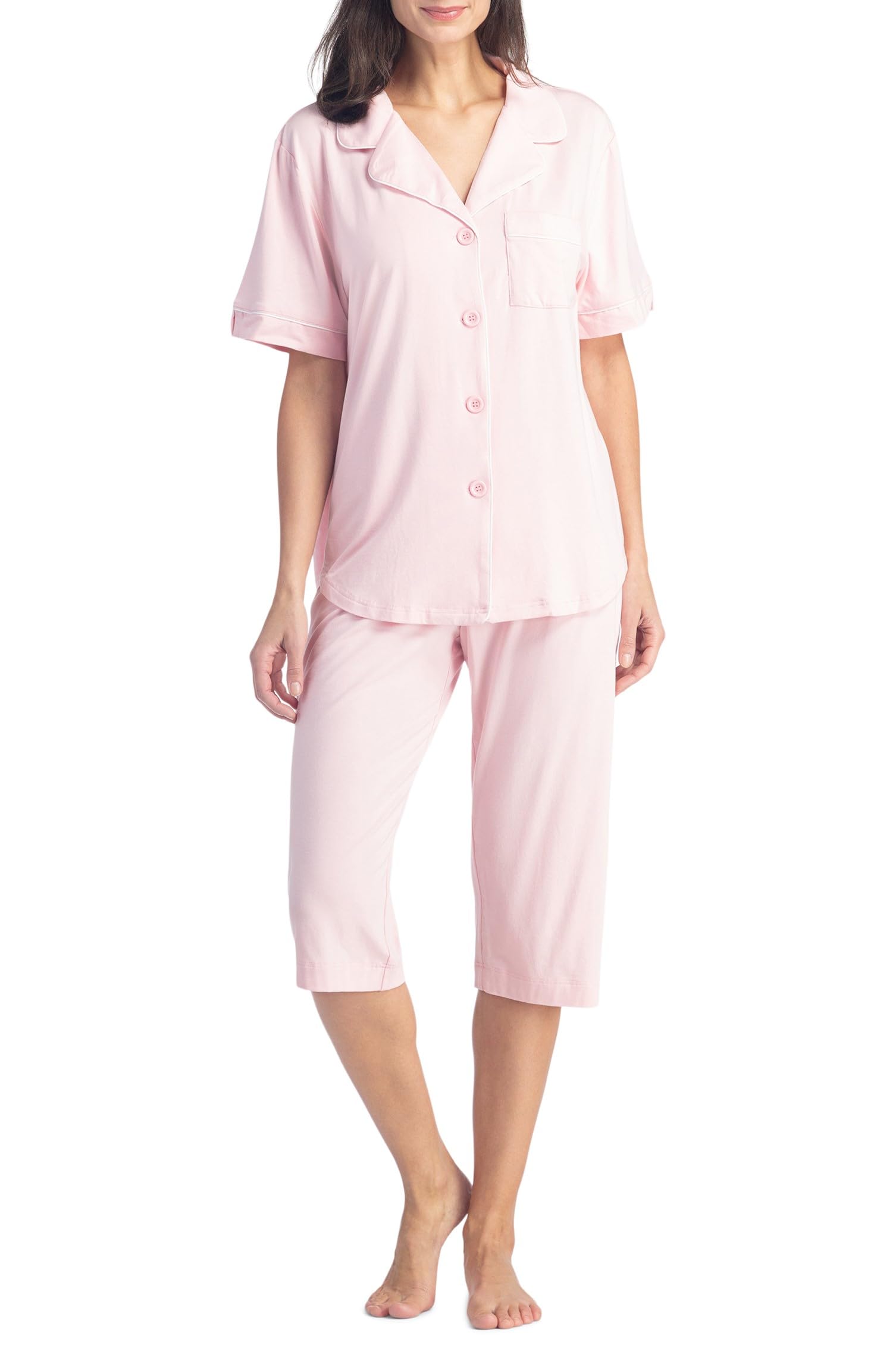 Fishers Finery Women's Button Down Capri Pajama Set - Soft Sleepwear with Gift Box - Perfect for Relaxing at Home, Lounging & Comfortable Nightwear