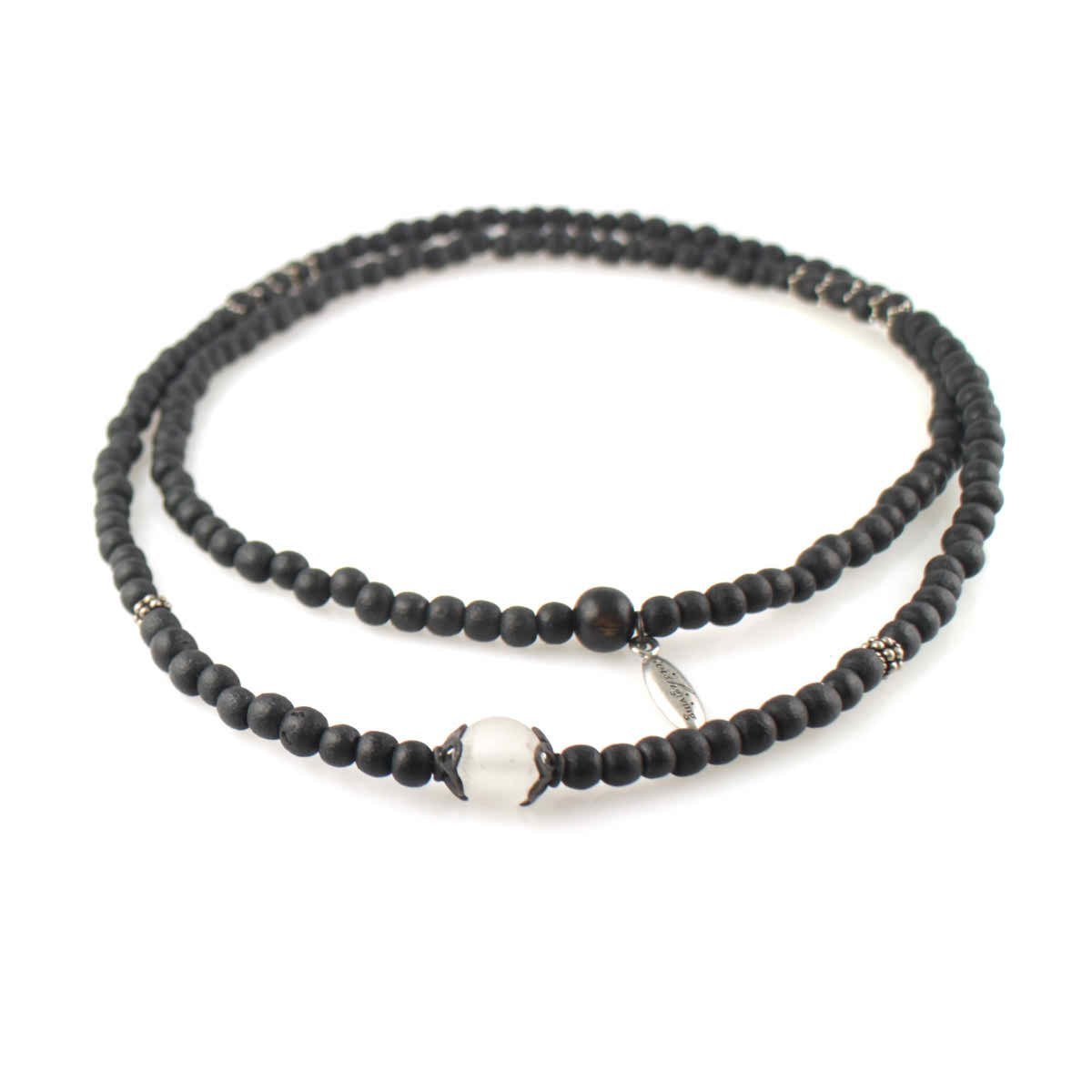 Lotus Series: Frosted Quartz Mala Necklace with Black Rosewood & Black Silver Beads - Meditation, Yoga, Spiritual Healing Jewelry for Women
