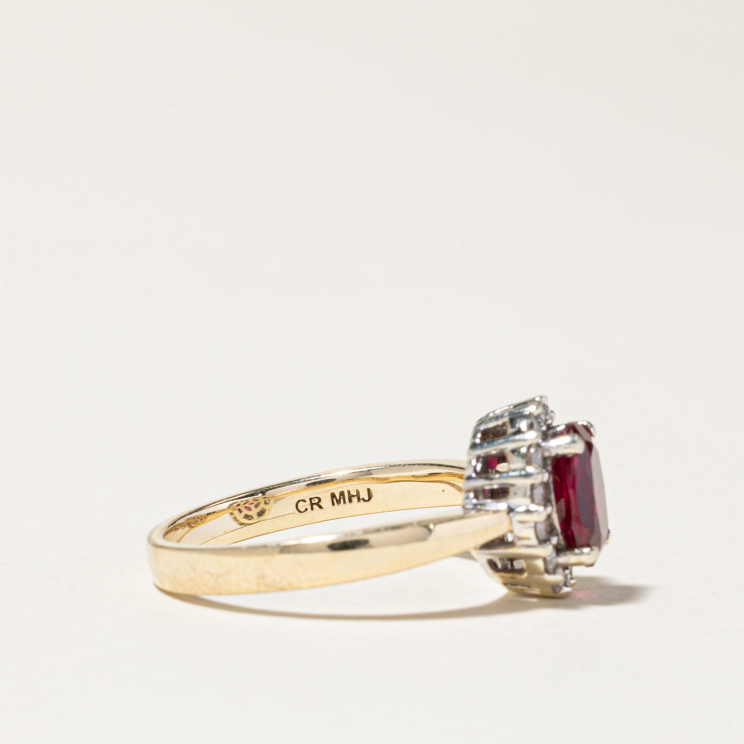 10K Gold Plated Synthetic Ruby and Diamond Halo Engagement Ring - 1.50ct Oval Ruby with 0.22ctw Diamond Accents - Size 7.5 - Perfect for Anniversary Gifts, Valentine's Day Proposal, and Bridal Jewelry