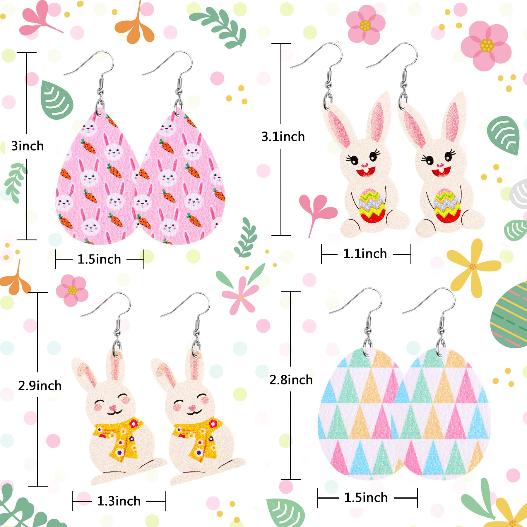 9 Pairs Lightweight Faux Leather Leaf Dangle Earrings for Women - Elegant Teardrop Design for Easter Egg Hunt, Party Supplies & Spring Outfits | Perfect for Easter Dresses, Church Events & Spring Fashion Accessories