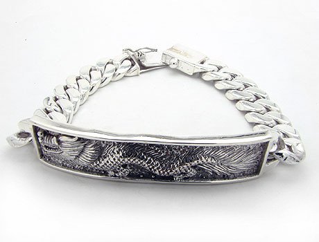 79 Gram Heavy Sterling Silver Antiqued Dragon Charm Bracelet - 8 Inch Adjustable Chain for Women - Perfect for Medieval Costumes, Fantasy LARP, and Gothic Fashion Accessories
