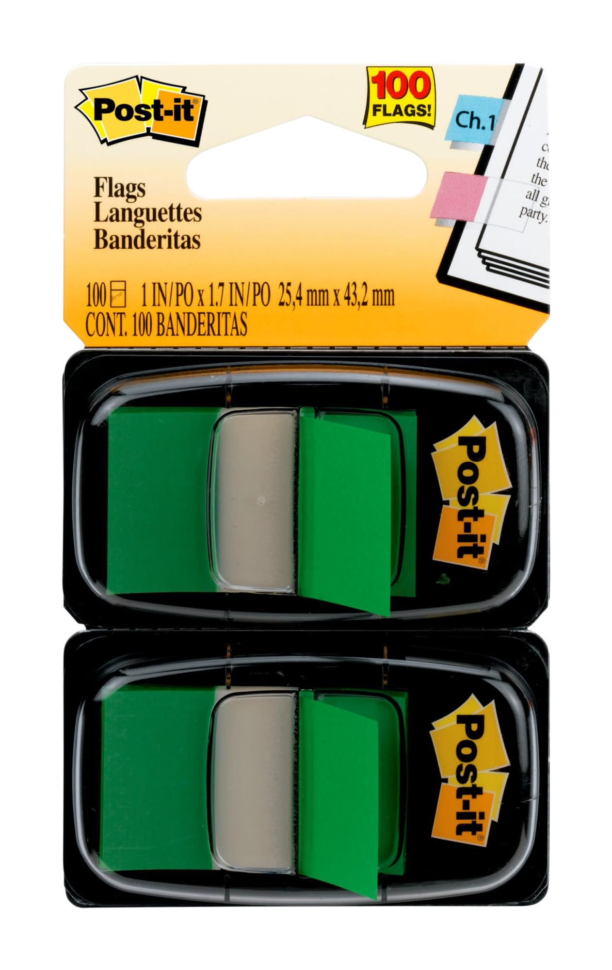 3M Standard Tape Flags - 6 Pack with Dispenser, 100 Green Flags per Dispenser | Self-Stick Page Markers for Books, Files & Documents | Office, School & Home Organization Supplies