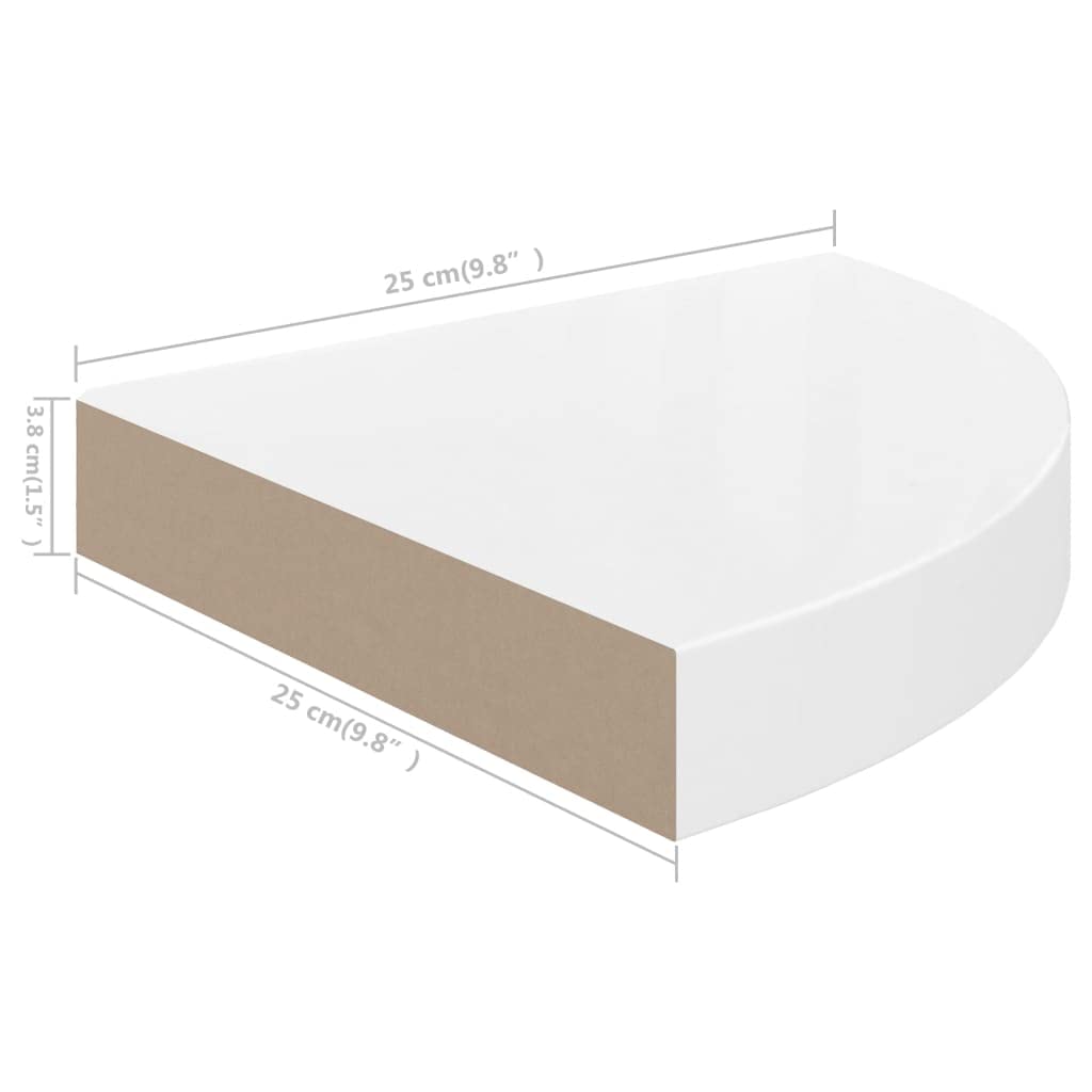 Floating Corner Shelf - White High Gloss MDF Wall Mounted Storage (9.8