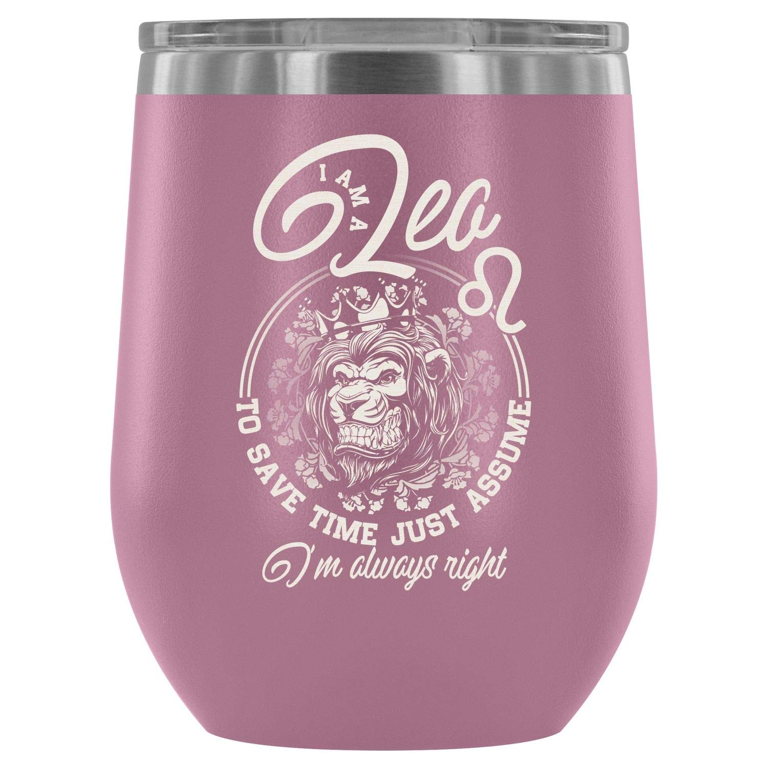 Stainless Steel Vacuum Insulated Wine Tumbler with Lid - 12Oz Light Purple Leo Zodiac Design for Women | Perfect for Outdoor Picnics, Parties & Home Wine Tasting