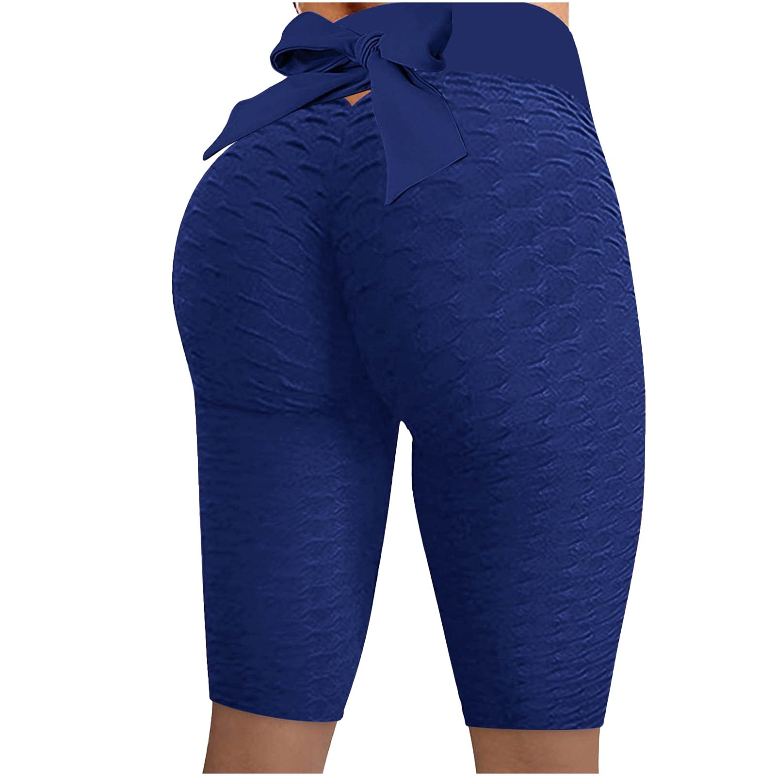 HUERTOP Women's High Waisted Yoga Shorts - Cotton Summer Shorts with Bowknot & Elastic Waistband, Honeycomb Design for Workout, Running, Gym & Casual Wear