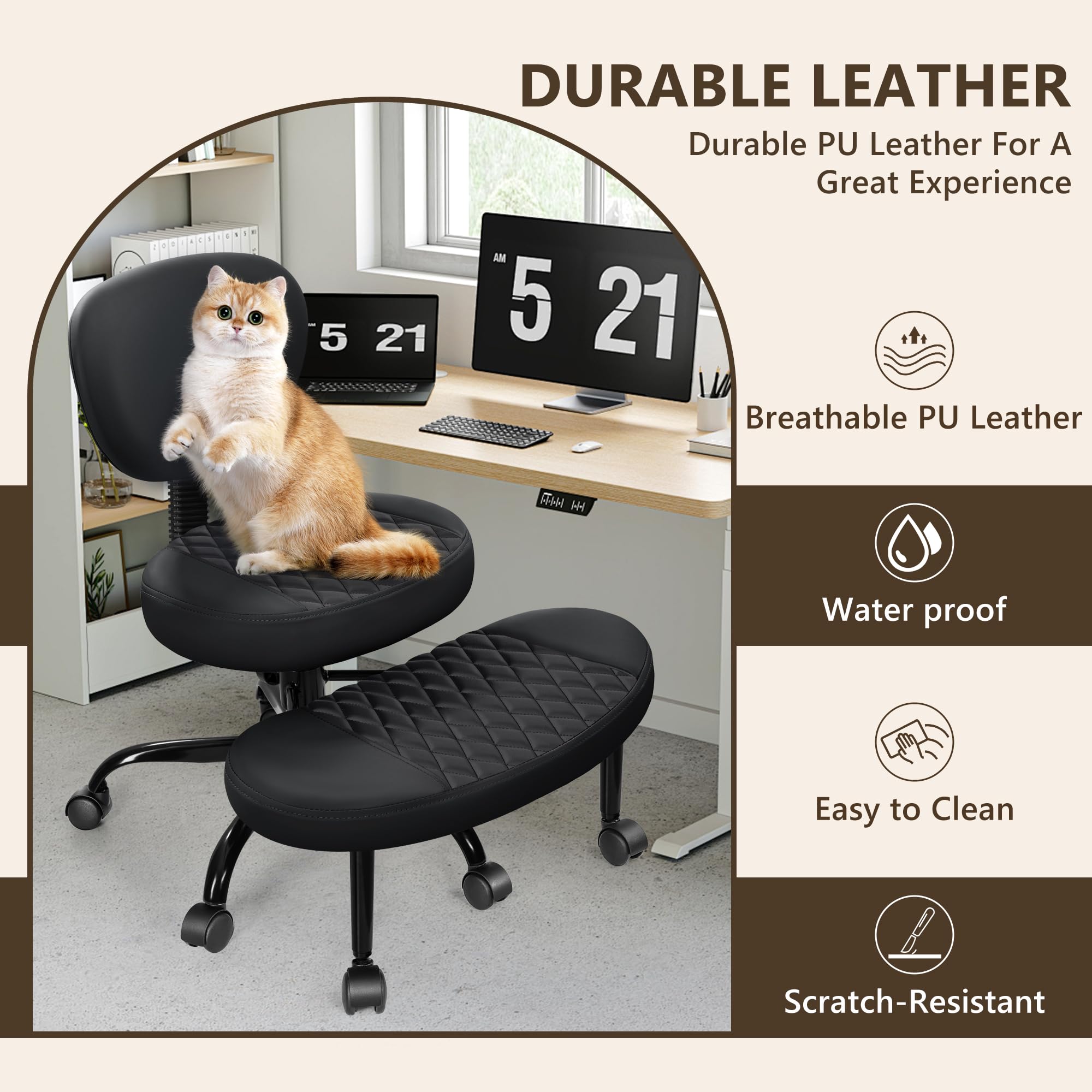 Ergonomic Cross-Legged Office Chair with Wheels - Adjustable Height Meditation & Yoga Chair for Adults - Wide Criss-Cross Design with Lumbar Support - Perfect for Home Office, Meditation, ADHD Focus & Workspace Comfort - Black Kneeling Chair