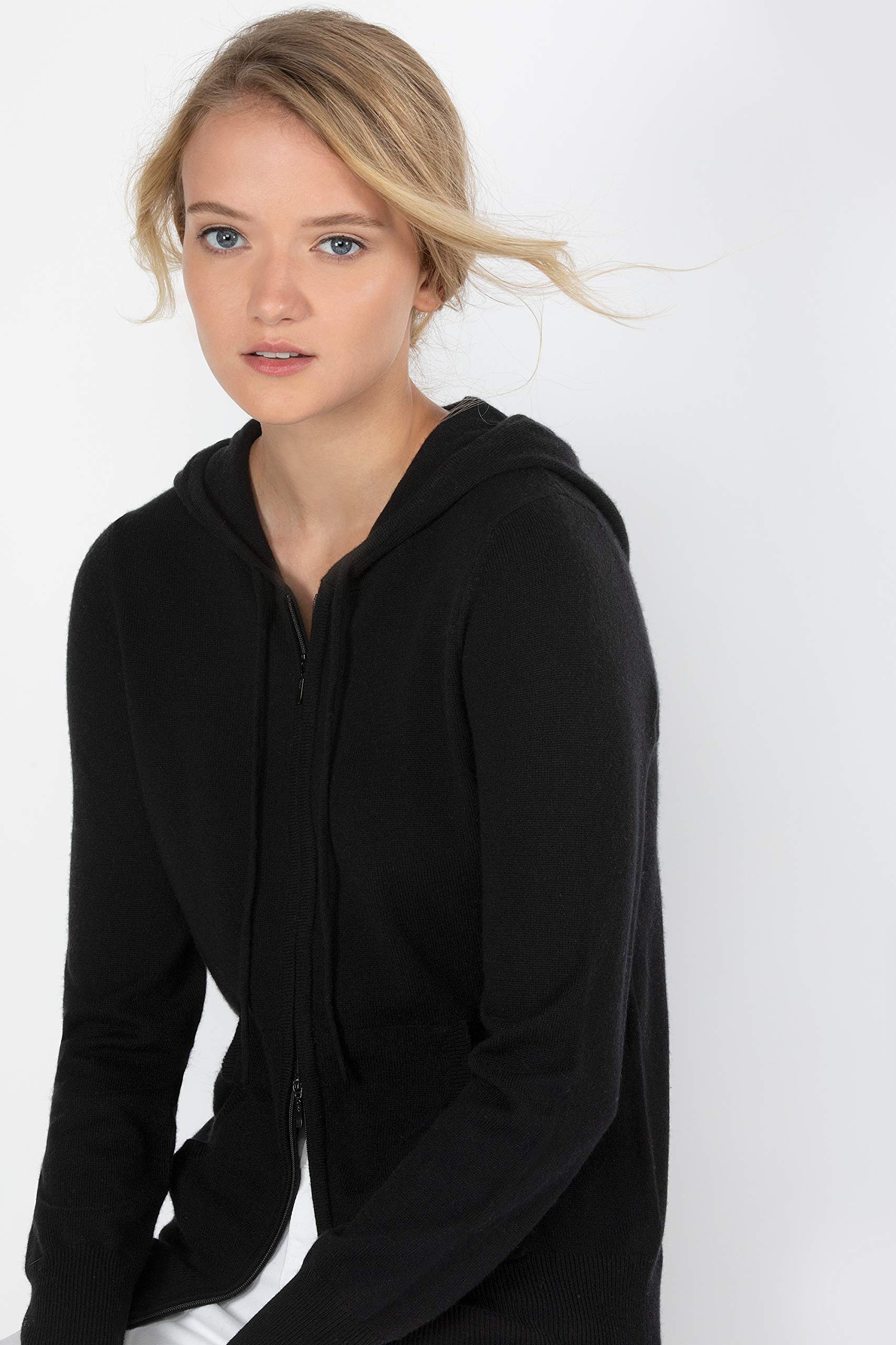 JENNIE LIU Women's 100% Pure Cashmere Zip-Up Hoodie Cardigan - Soft Long Sleeve Sweater for Fall & Winter | Cozy Lounge Wear, Office Outfits, Casual Street Style