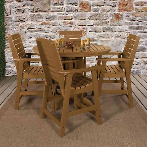 Weatherly Outdoor 5-Piece Round Counter Height Dining Set - Patio, Garden, Poolside & Backyard Al Fresco Dining Furniture