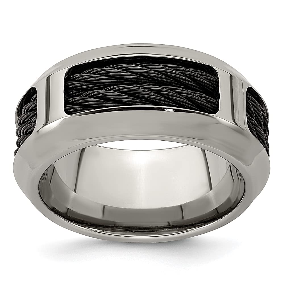 ICE CARATS Edward Mirell Stainless Steel Black Titanium Double Cable 10.75mm Wedding Band for Men - Fashion Jewelry Ring for Grooms, Dads & Him - Perfect Gift for Anniversary, Engagement & Special Occasions