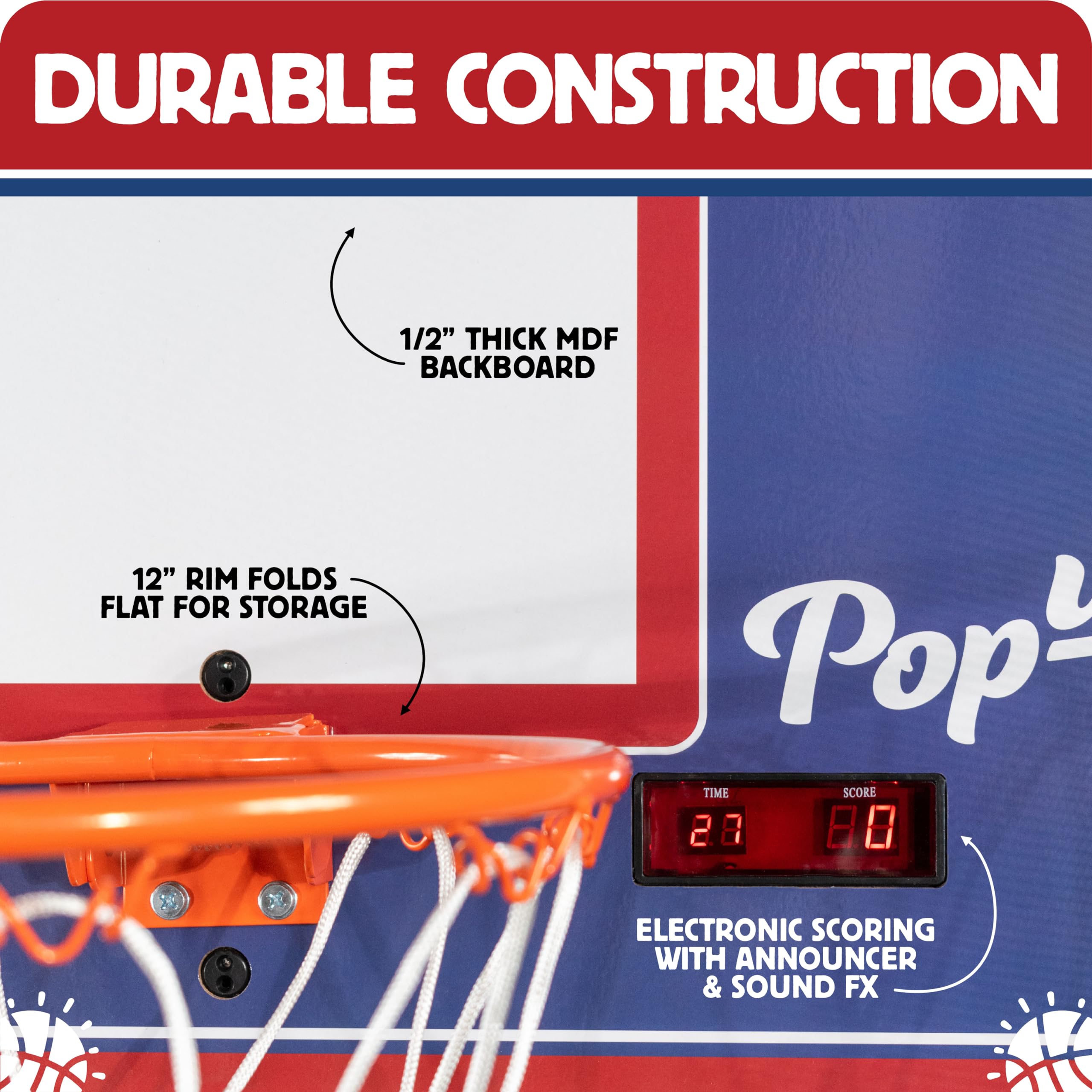 Pop-A-Shot Portable Basketball Game - Foldable Arcade Hoop with Infrared Scoring System & 3 Balls - Perfect for Indoor, Outdoor & Travel Fun - Includes Carry Tote Bag