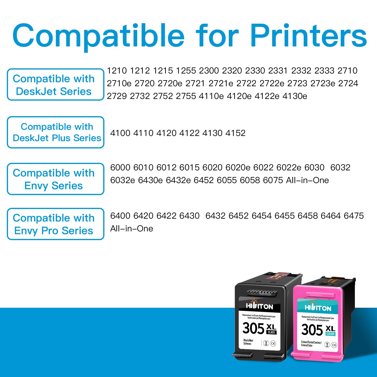 HP 305XL Black & Color Ink Cartridges - High Yield Replacement for HP DeskJet 2700/2710/2720e/2722e/4110e, Deskjet Plus 4100/4130e, Envy 6000/6010e/6020e/6030e, Envy Pro 6400/6420 - Perfect for Home Office Printing & School Projects