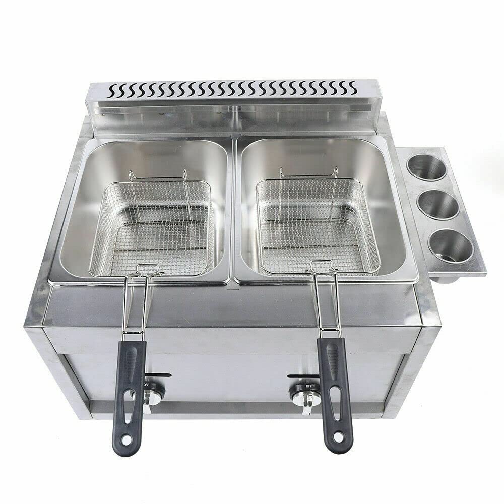 2 Pan Commercial Gas Fryer - Professional 12L Stainless Steel Deep Fryer for Restaurants - Natural Gas/Propane Countertop Fryer with Dual Baskets - Perfect for Fast Food, Fried Chicken, Donuts & Seafood Cooking