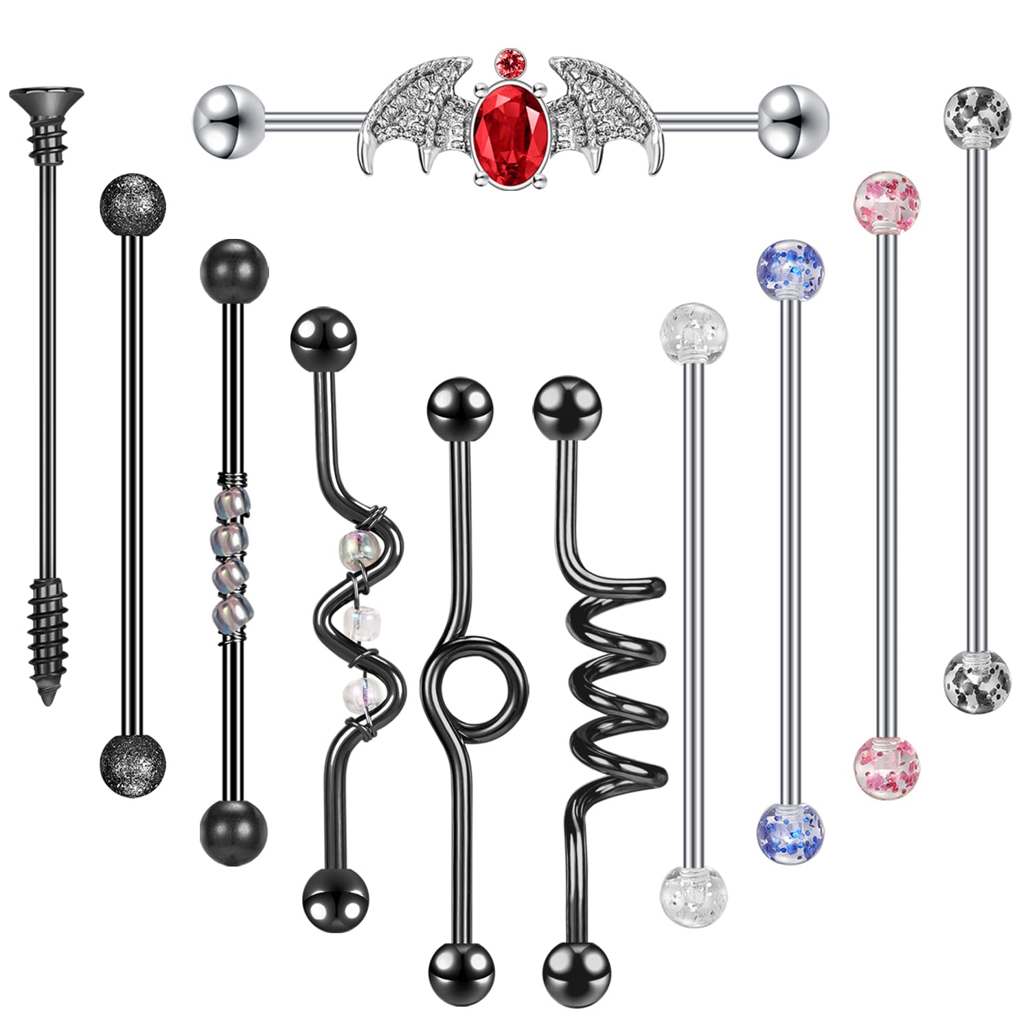 14G Stainless Steel CZ Industrial Earrings - Cartilage Conch Piercing Jewelry for Men & Women | Long Industrial Scaffold Body Piercing Kit | Perfect for Goth, Punk & Alternative Fashion Styles