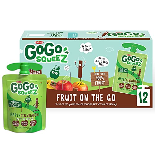 GoGo squeeZ Apple Cinnamon Fruit on the Go Applesauce Pouches - 3.2 oz (12 Pack) | Healthy Gluten Free, Nut Free, Dairy Free Vegan Snacks for Kids | Perfect for School Lunches, After-School Snacks & Road Trips