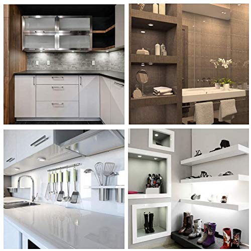 Cefrank 6-Pack Dimmable LED Puck Lights - 18W 1500 Lumens Under Cabinet Lighting Kit with Rotary Dimmer Switch - White 6000K for Kitchen, Closet, Bookcase, Shelf - Perfect for Task Lighting & Home Decor