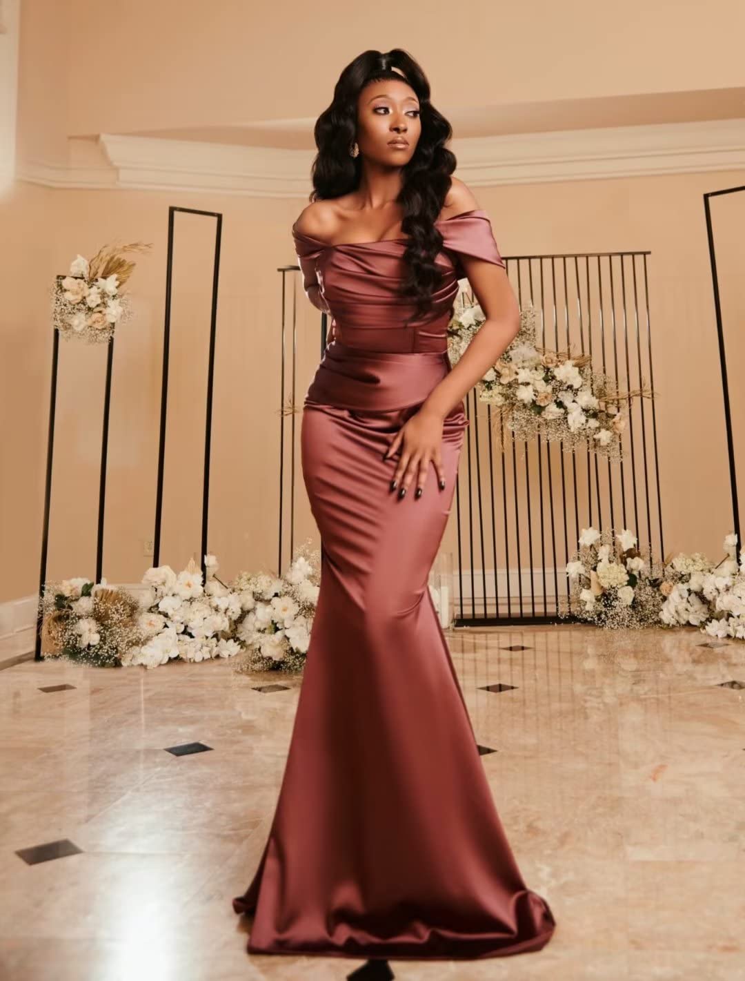 Elegant Off Shoulder Bridesmaid Dresses - Ruching Mermaid Formal Gown for Wedding, Bodycon Satin Prom Dress - Perfect for Weddings, Parties & Special Occasions