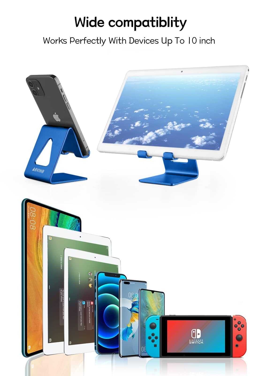 Aluminum Phone Stand Holder for Desk - Universal Smartphone Dock Cradle Compatible with iPhone 15 14 13 12 Pro 11 X XS Max 8 7 6 6S Plus SE 5 5S & Samsung Galaxy - Blue - Perfect for Office, Home & Video Calls