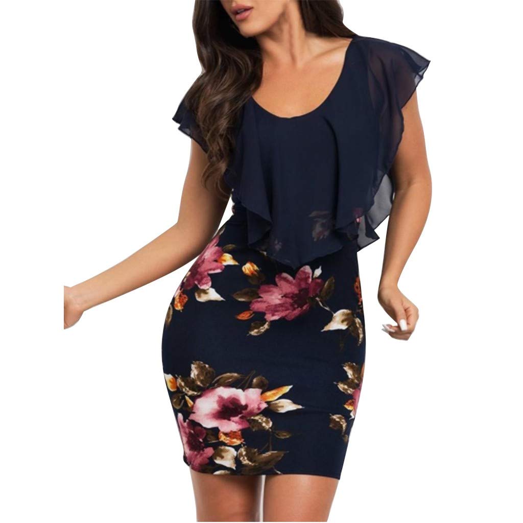 Sexy Floral Print V-Neck Bodycon Mini Dress for Women - Sleeveless Party & Holiday Outfit - Perfect for Night Out, Club, Date Night and Special Occasions