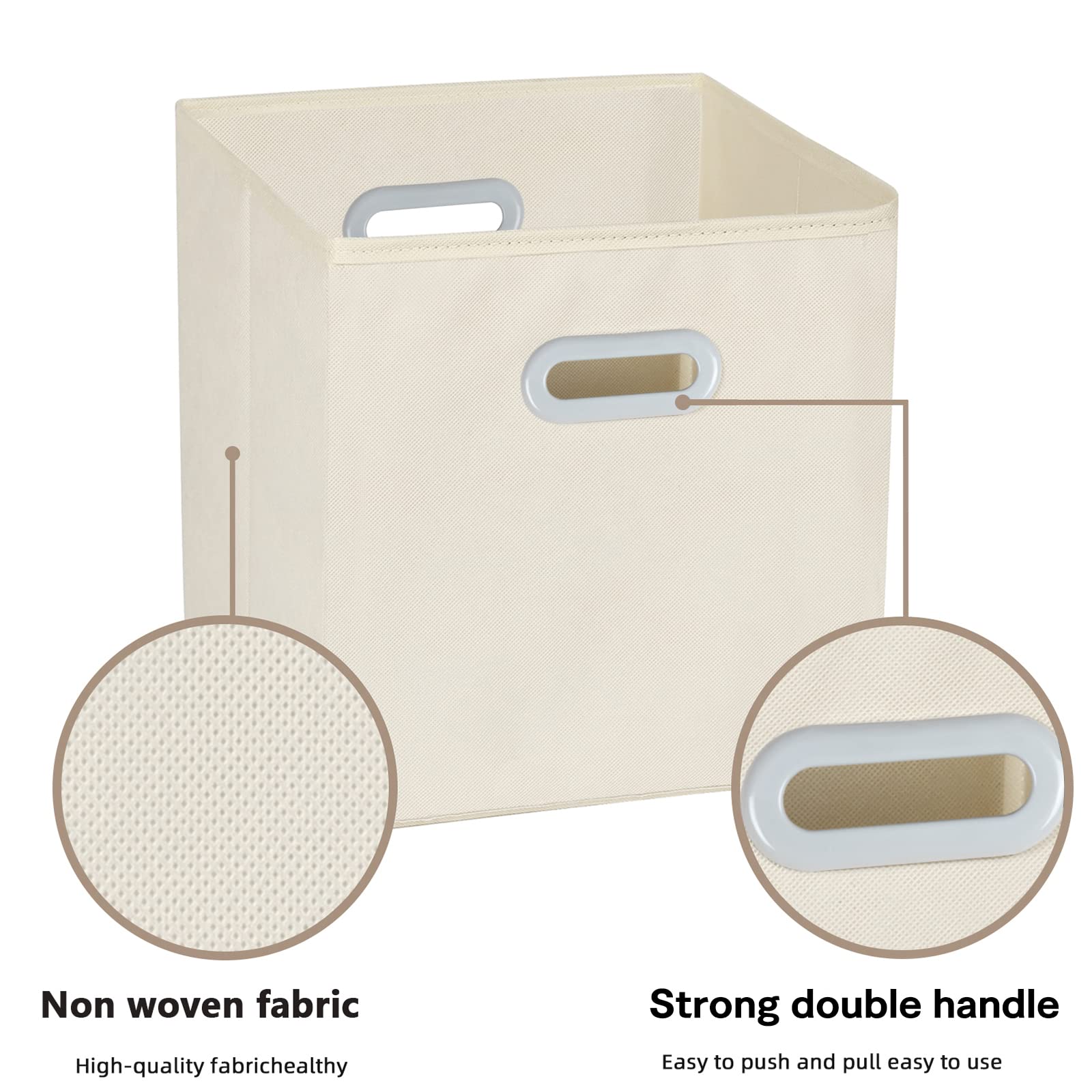 Premium Fabric Storage Bins with Handles - Foldable Cloth Cube Organizer for Home & Bedroom - Set of 3 Creamy-White Storage Baskets - Perfect for Toys, Blankets, Books & Closet Organization