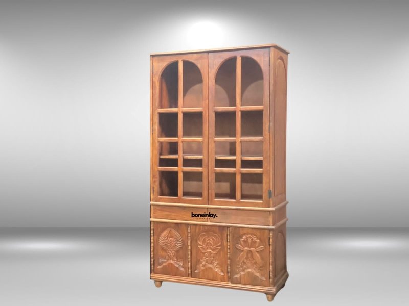 Hand Carved Large Wooden Menagerie Display Cabinet with Glass Doors - Perfect for Showcasing Collectibles, Antiques & Home Decor