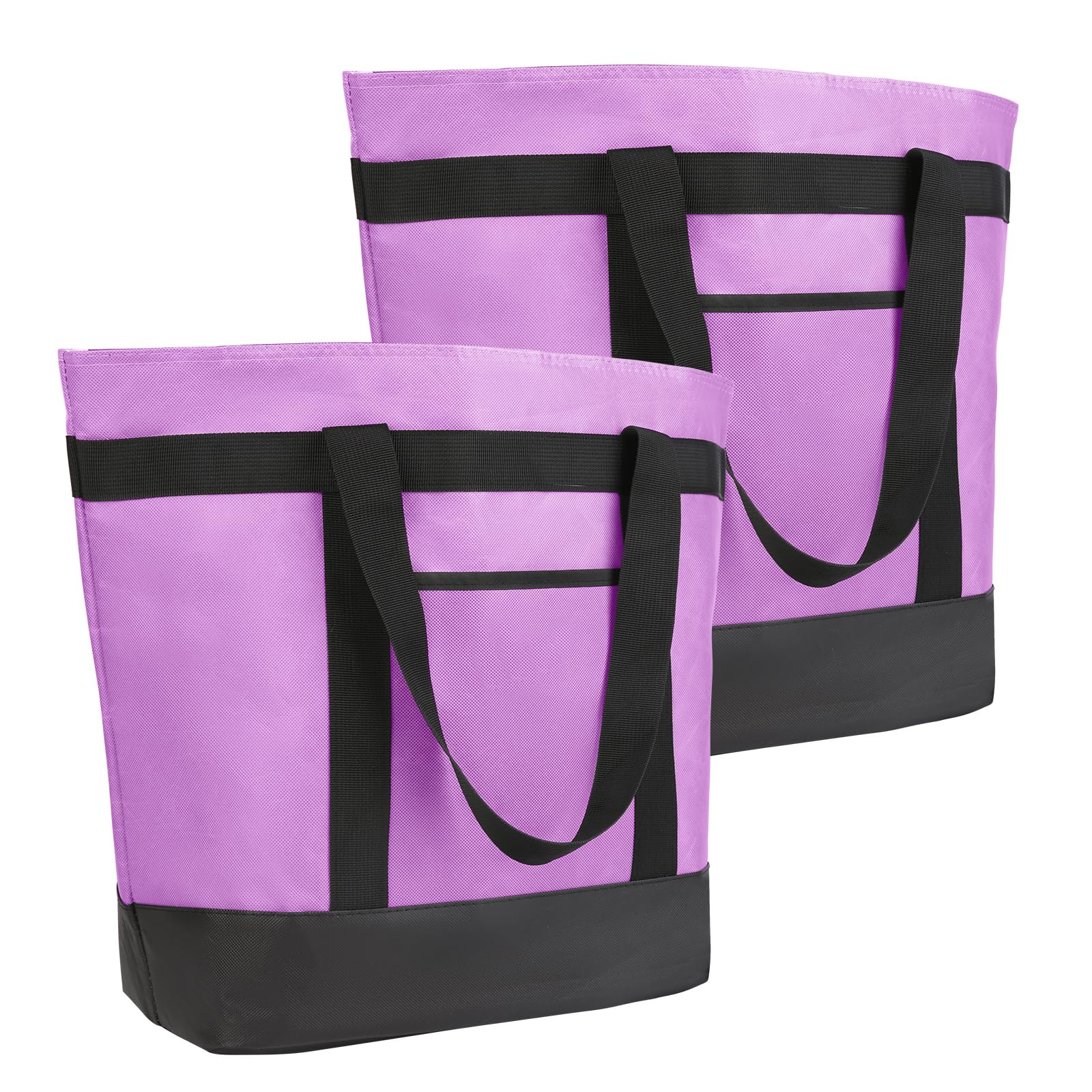 2-Pack Insulated Reusable Grocery Tote Bags for Women & Men - Hot/Cold Food Delivery Bag for Uber Eats, DoorDash, Grubhub - Perfect for Pizza, Picnics, Beach Trips & Travel - Lavender Color
