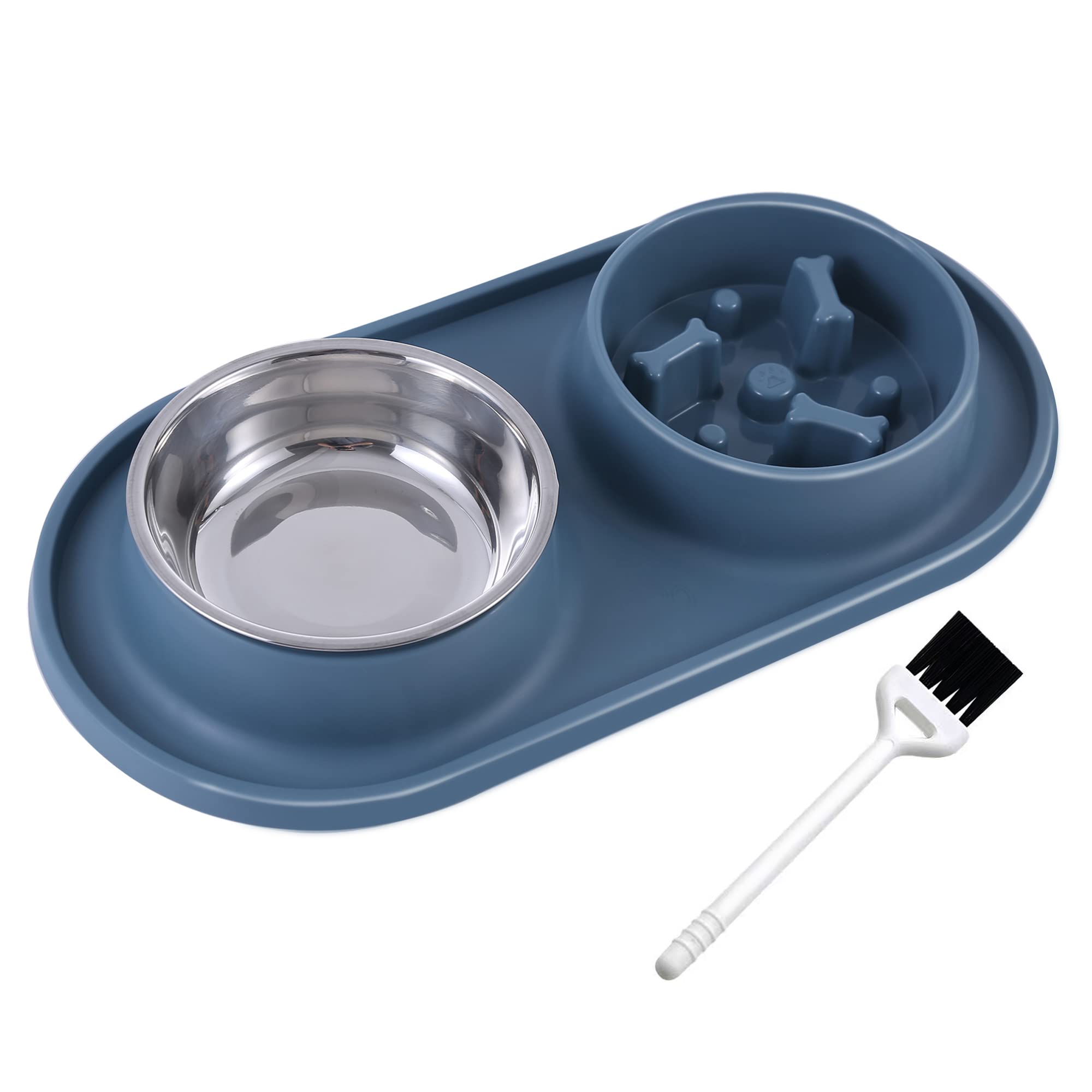 DeYesom Small Slow Feeder Dog Bowls - 1/2 Cup Stainless Steel Anti-Spill Pet Bowls with Silicone Base for Cats & Medium Dogs - Perfect for Fast Eaters & Messy Drinkers at Home or Travel