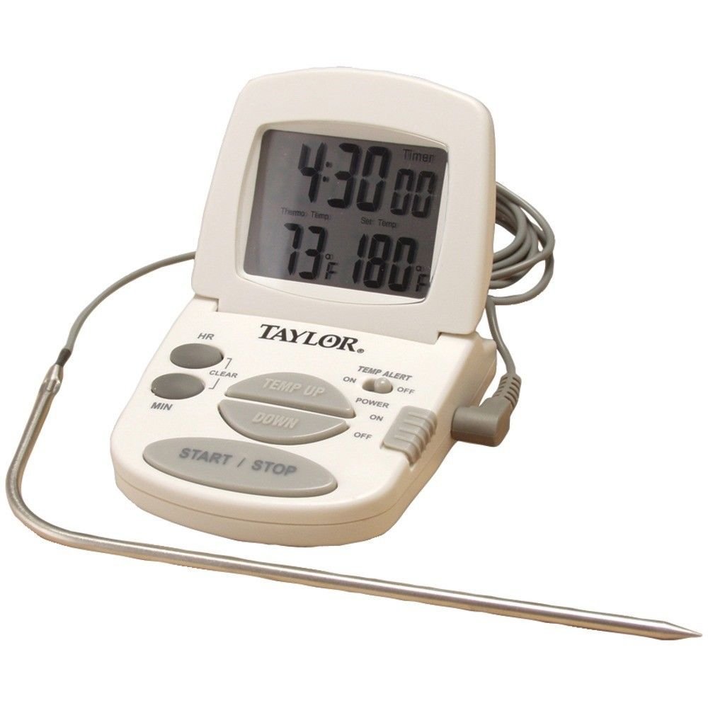 TAYLOR 1470N Digital Cooking Thermometer & Timer with Backlit Display - Instant Read Meat Thermometer for Grilling, Baking, BBQ, and Kitchen Use