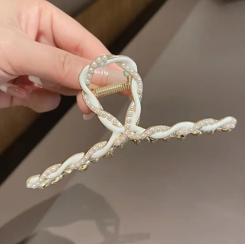 Sparkly Non-Slip Metal Butterfly Hair Clips for Women - Strong Hold Jaw Clips, Cute Hair Claws & Big Hair Accessories (Chain White) - Perfect for Ponytails, Buns & Everyday Hairstyles