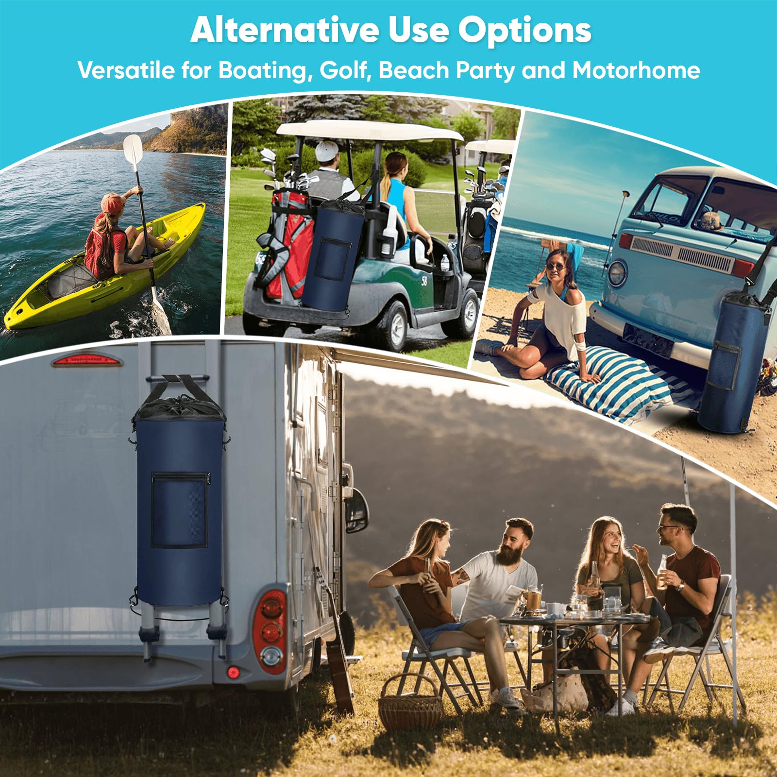 **Wizcave Leakproof Boat Trash Bag – Portable & Reusable 10-13 Gallon Garbage Can with Clips – Ideal for Pontoon Boats, Kayaks, Camping & RV Trips – Navy Blue – Perfect for Marine Storage & Outdoor Adventures**