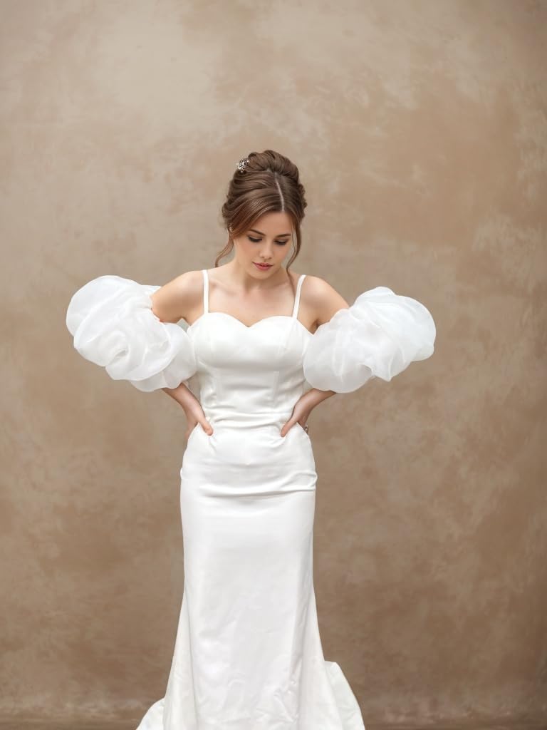 Detachable Organza Puff Sleeves for Wedding Dresses - Stretchy Cuff Bridal Accessories - Perfect for Bridal Gowns, Prom Dresses & Formal Occasions