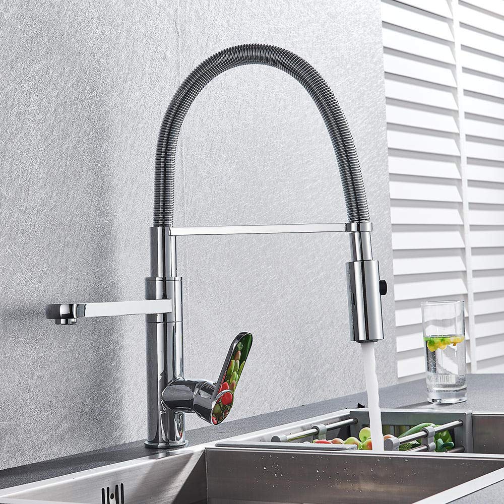 Stainless Steel Chrome Pull Down Kitchen Faucet - Deck Mounted 2-Handle Swivel Spout with Hot & Cold Water Control, Stream Spray and Kitchen Shower Head - Perfect for Modern Home Kitchen Sink and Dishwashing