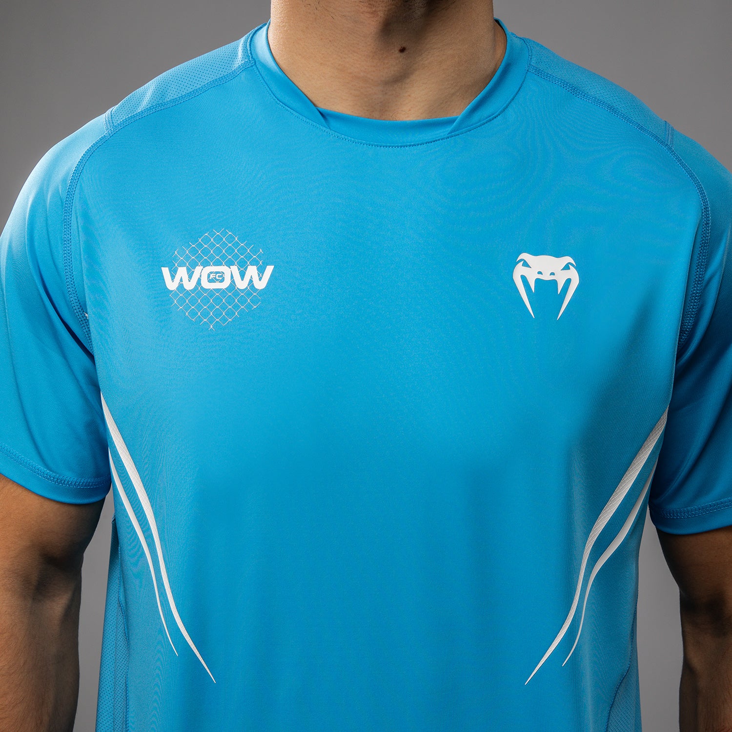 Venum x WOW FC Dry Tech Performance T-Shirt for Men - Moisture Wicking Athletic Shirt - Pacific Blue - Ideal for MMA Training, Gym Workouts & Casual Wear