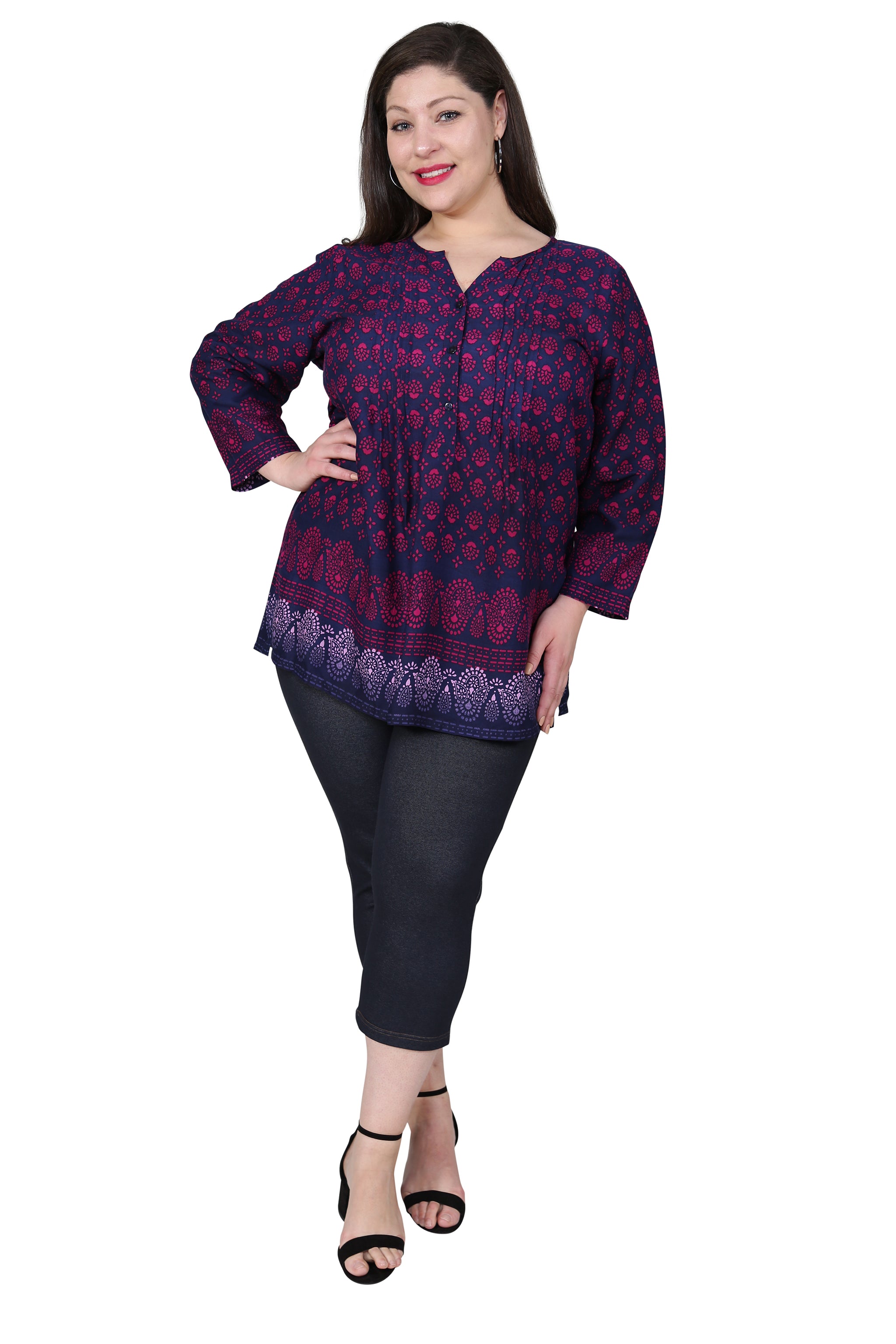 Plus Size Rayon Print Tunic Top for Women - Flowy Casual Blouse with Stylish Patterns - Perfect for Office, Travel and Everyday Wear