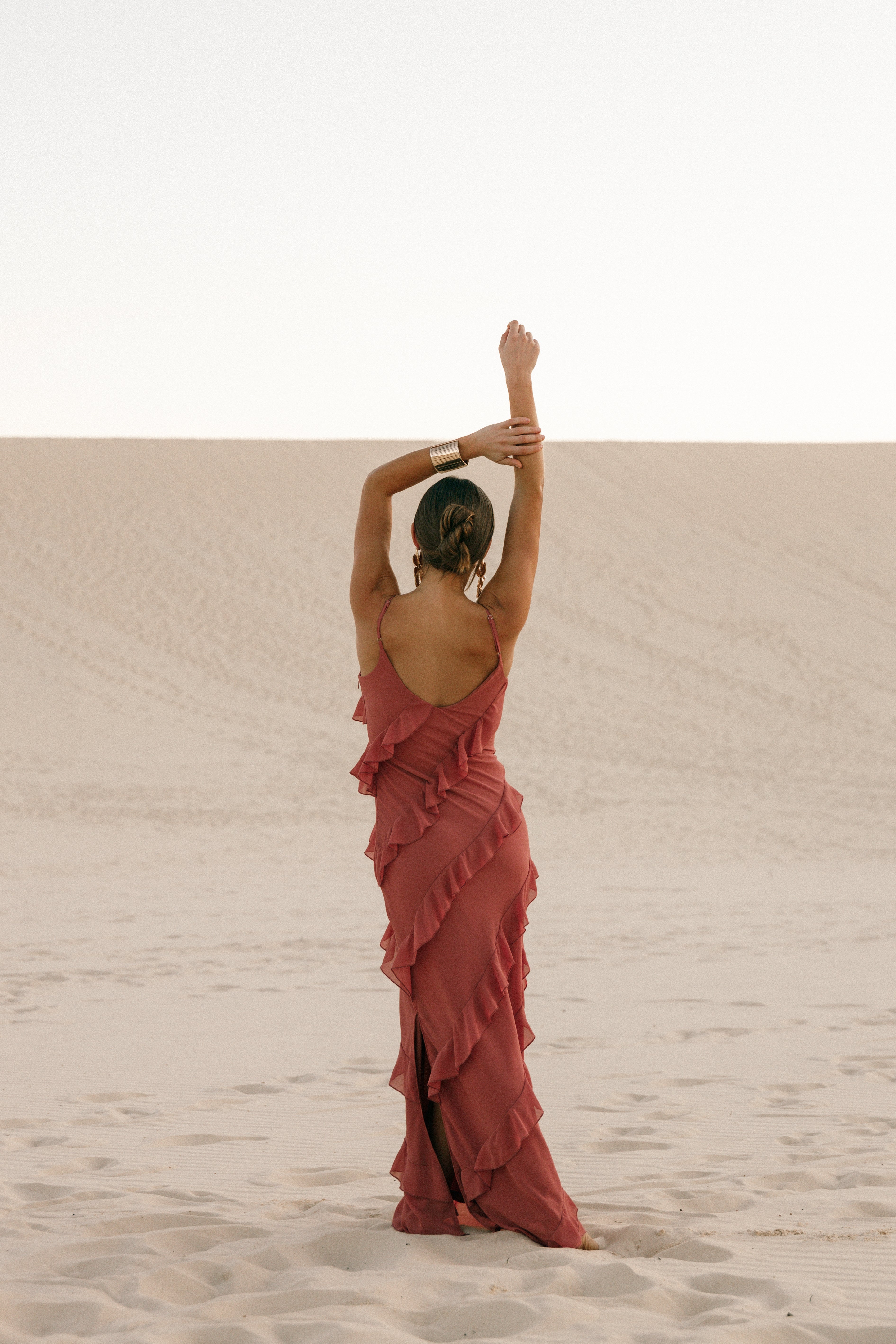 Ciao Ruffles Maxi Dress for Women - Elegant Rosewood Floral Print Summer Dress for Beach, Vacation & Party Wear